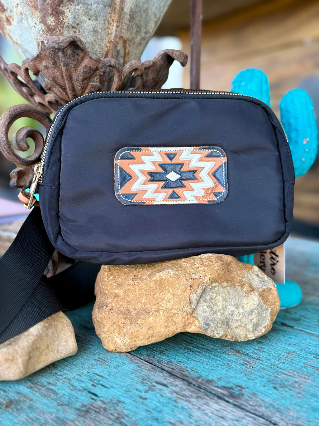 Black Nylon Aztec Patch Crossbody Bag