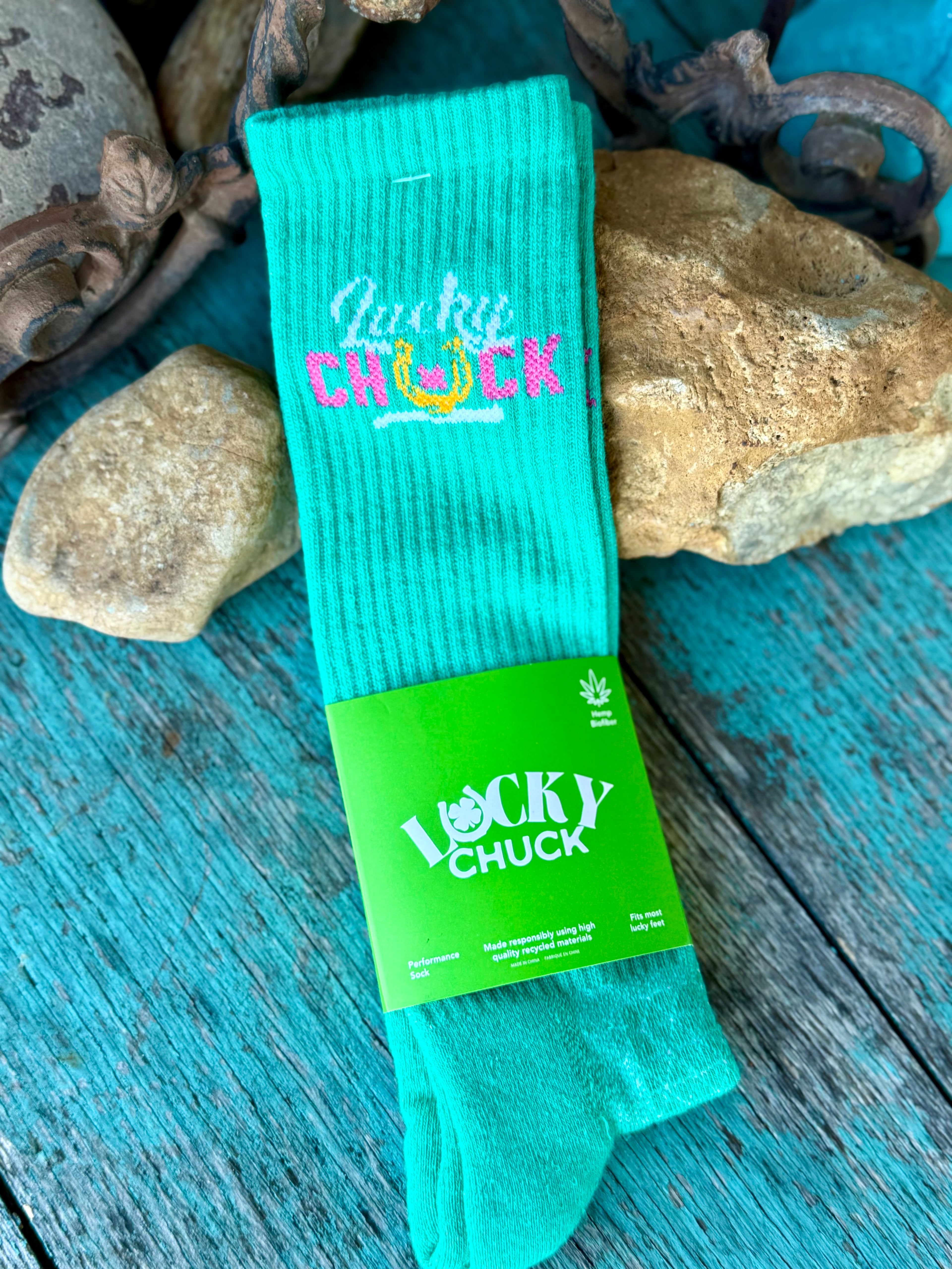 Lucky Chuck Logo Teal Crew Socks