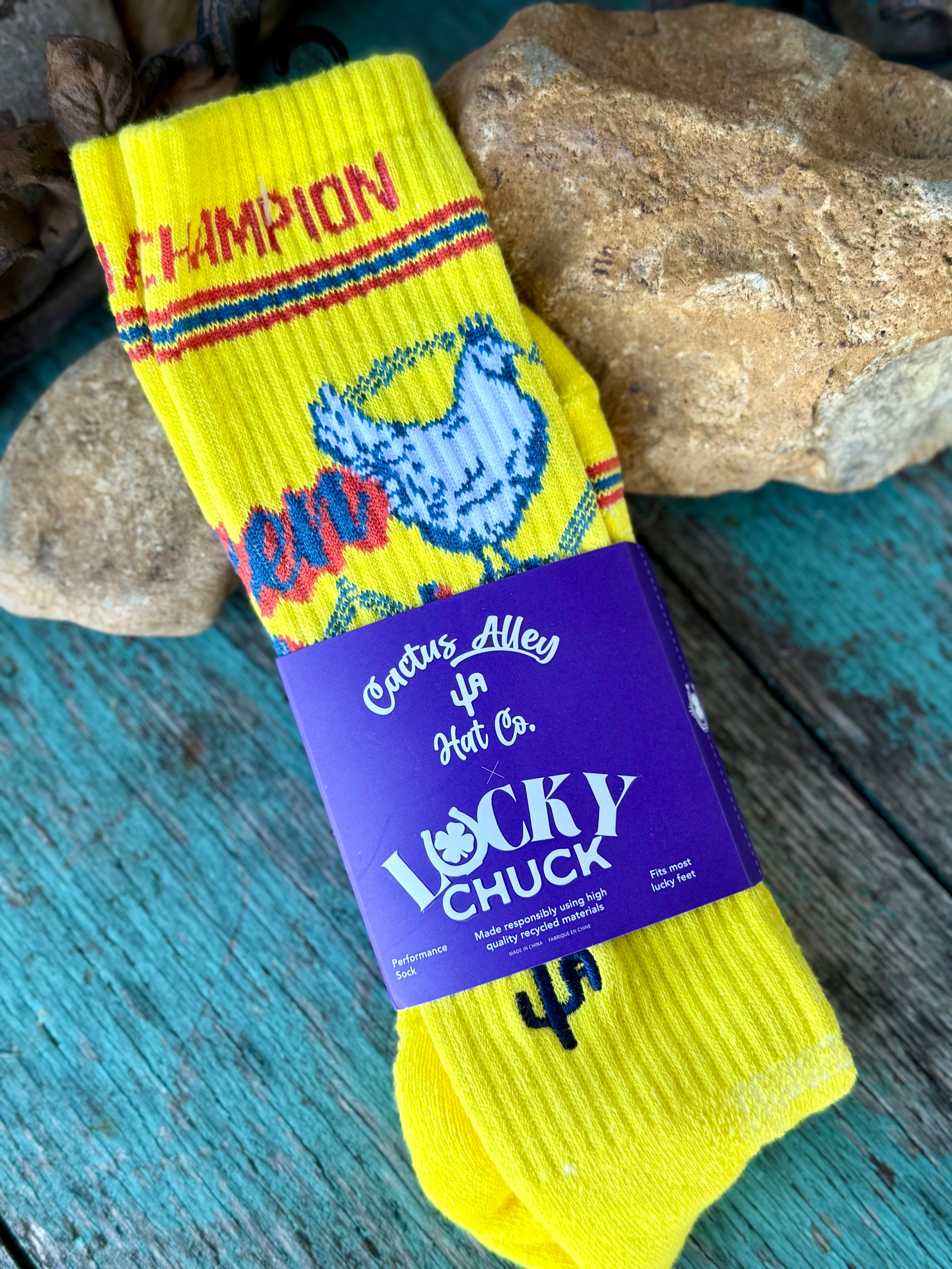 Cactus Alley- Chicken Roping Yellow Crew Socks