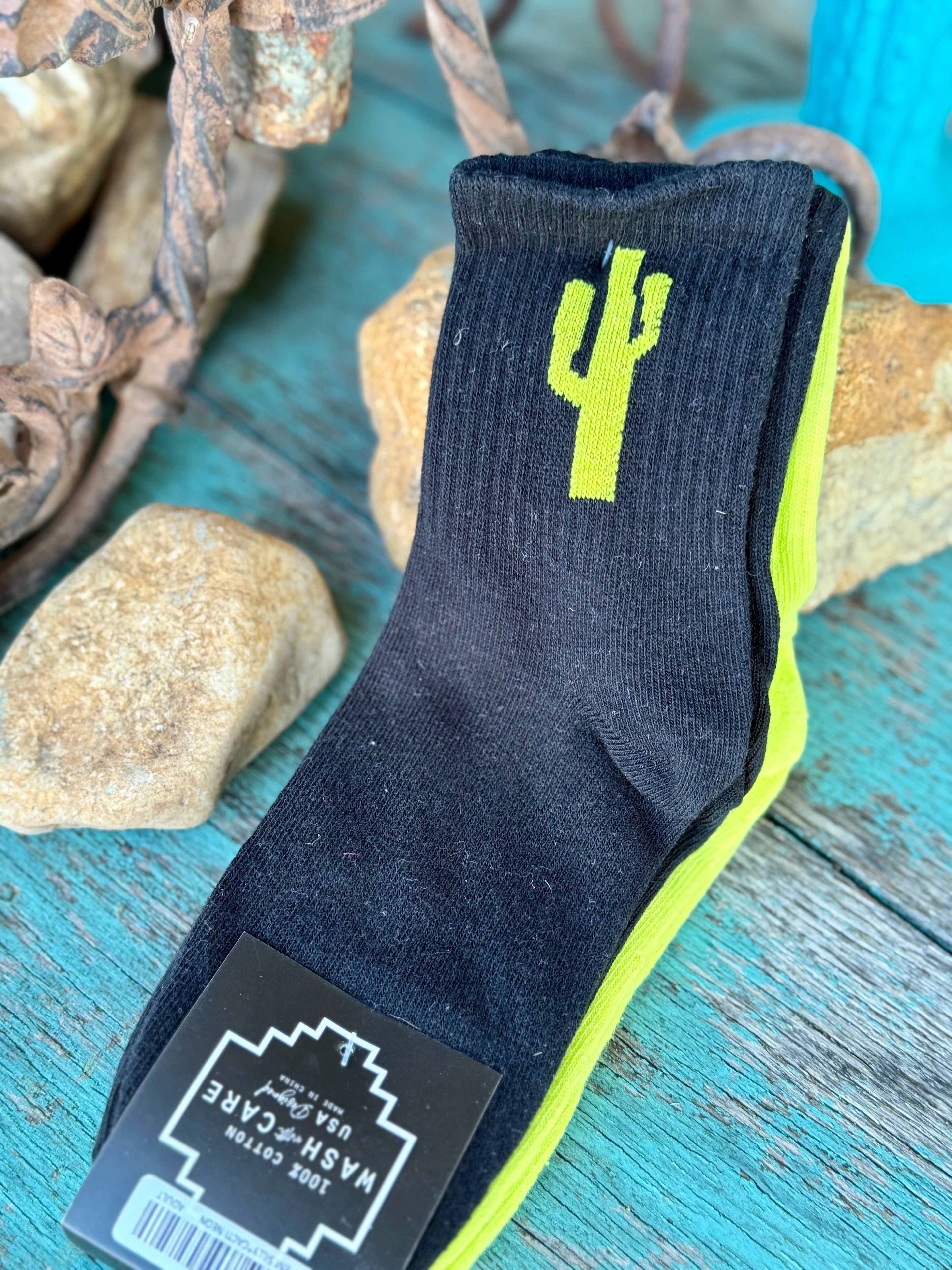 Sock Em Silly Neon Cacti Adult Socks- 3 Pack