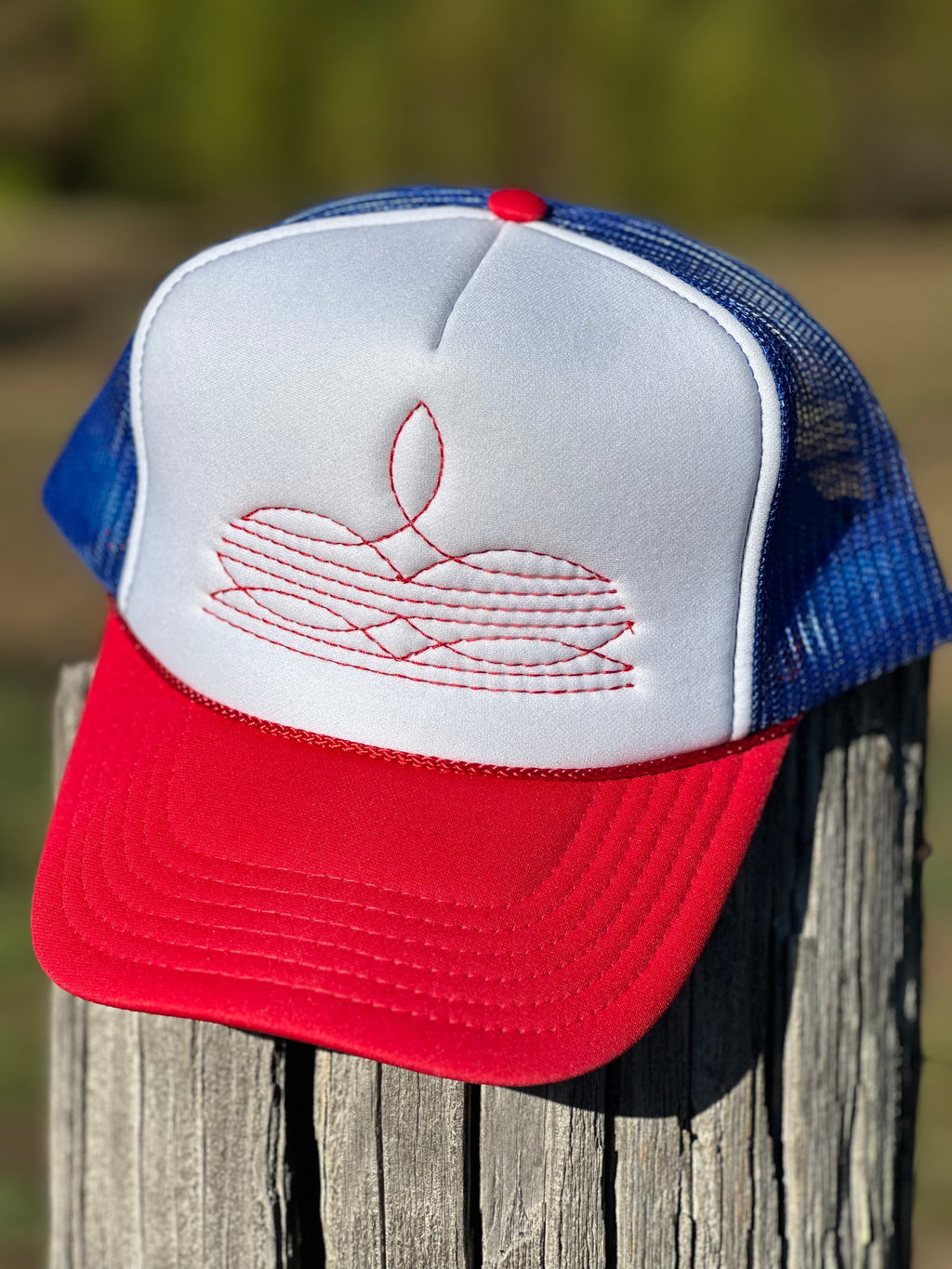 Red White & Boot Stitch Hat