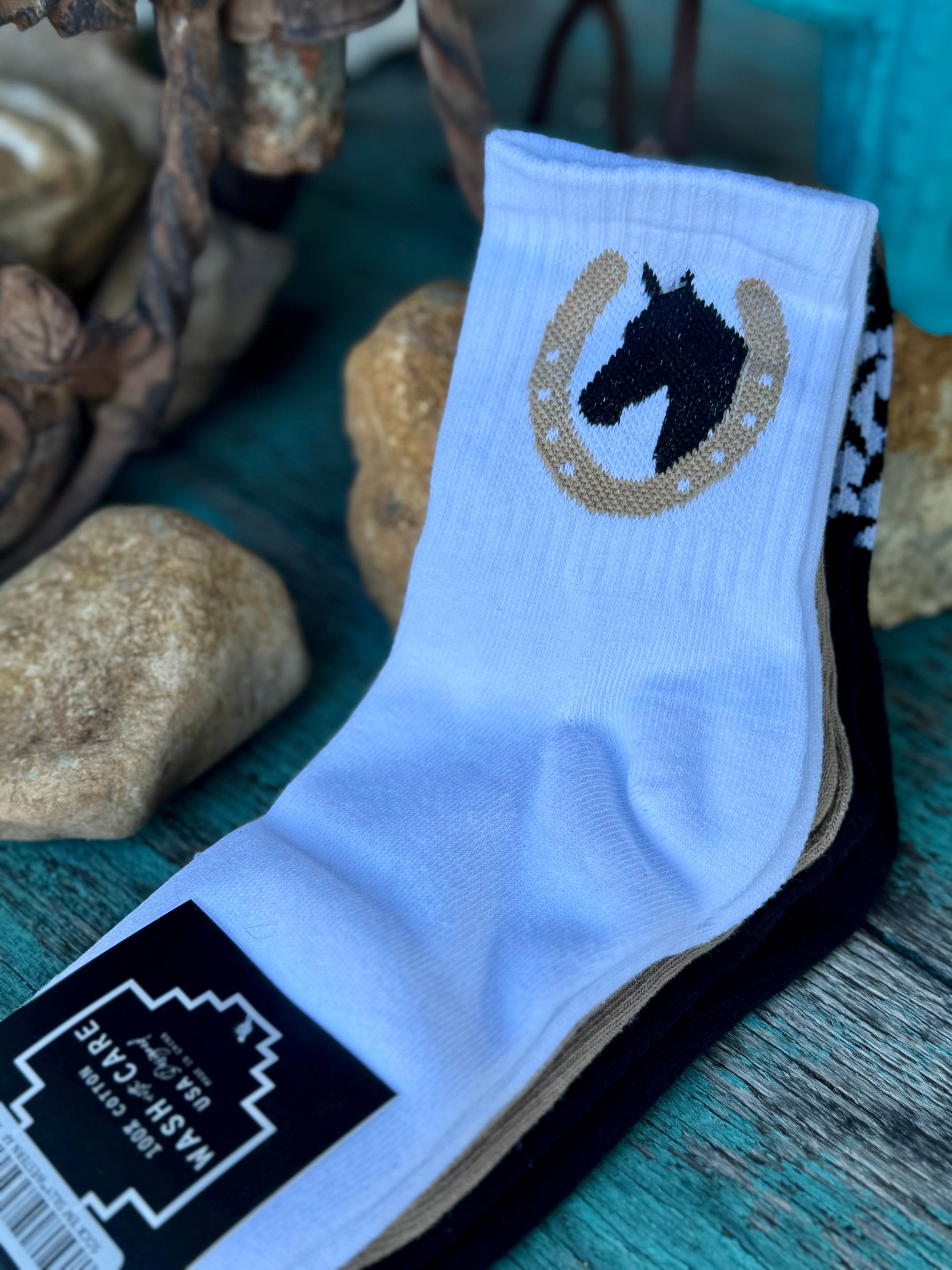 Sock Em Silly Western Horseshoe Adult Socks- 3 Pack