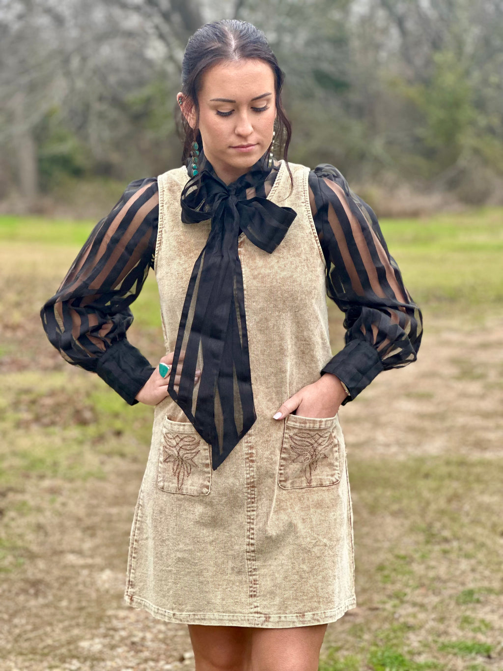 Black Sheer Striped Bow Tie Top