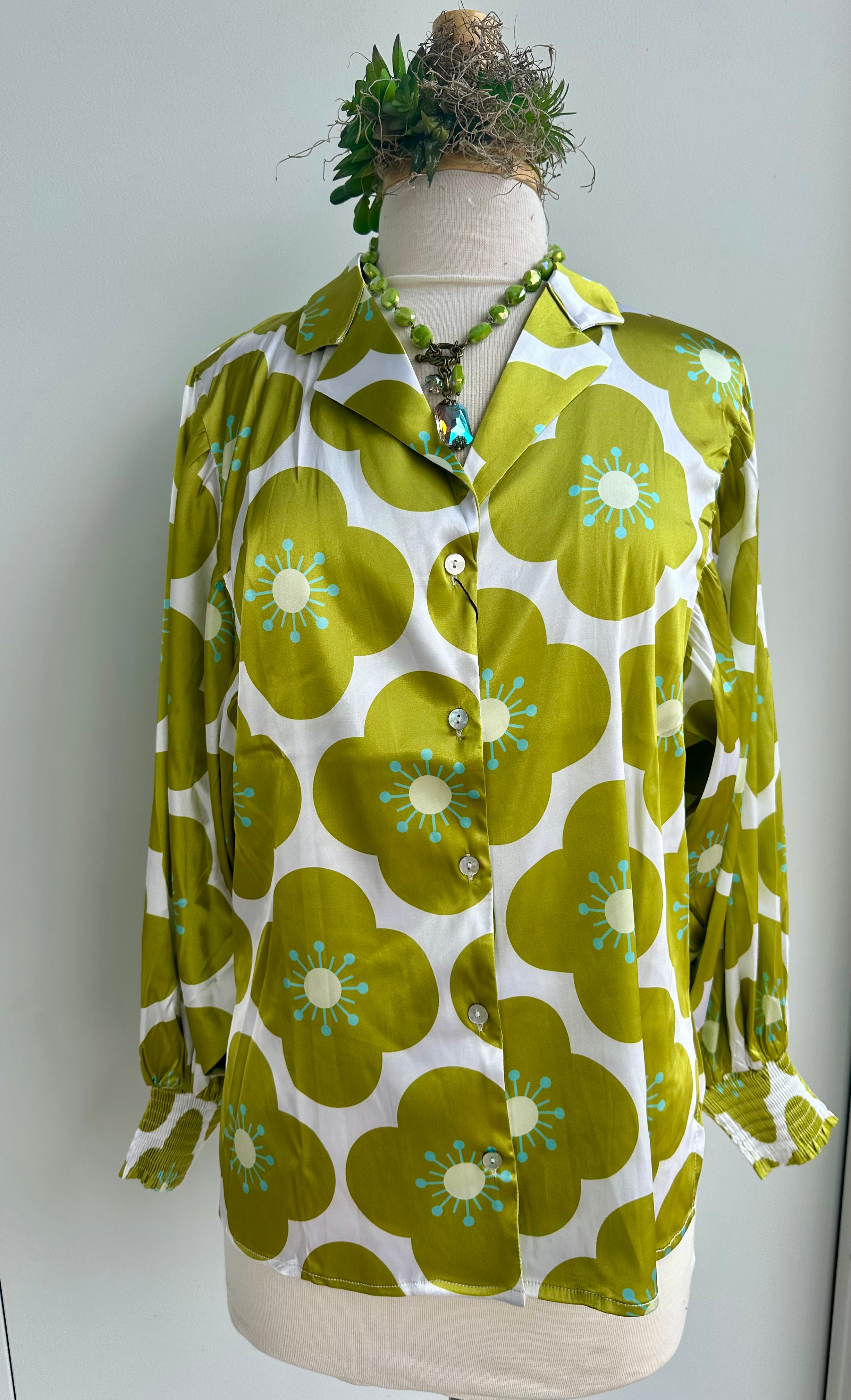 Green N Groovy Long Sleeve Satin Top
