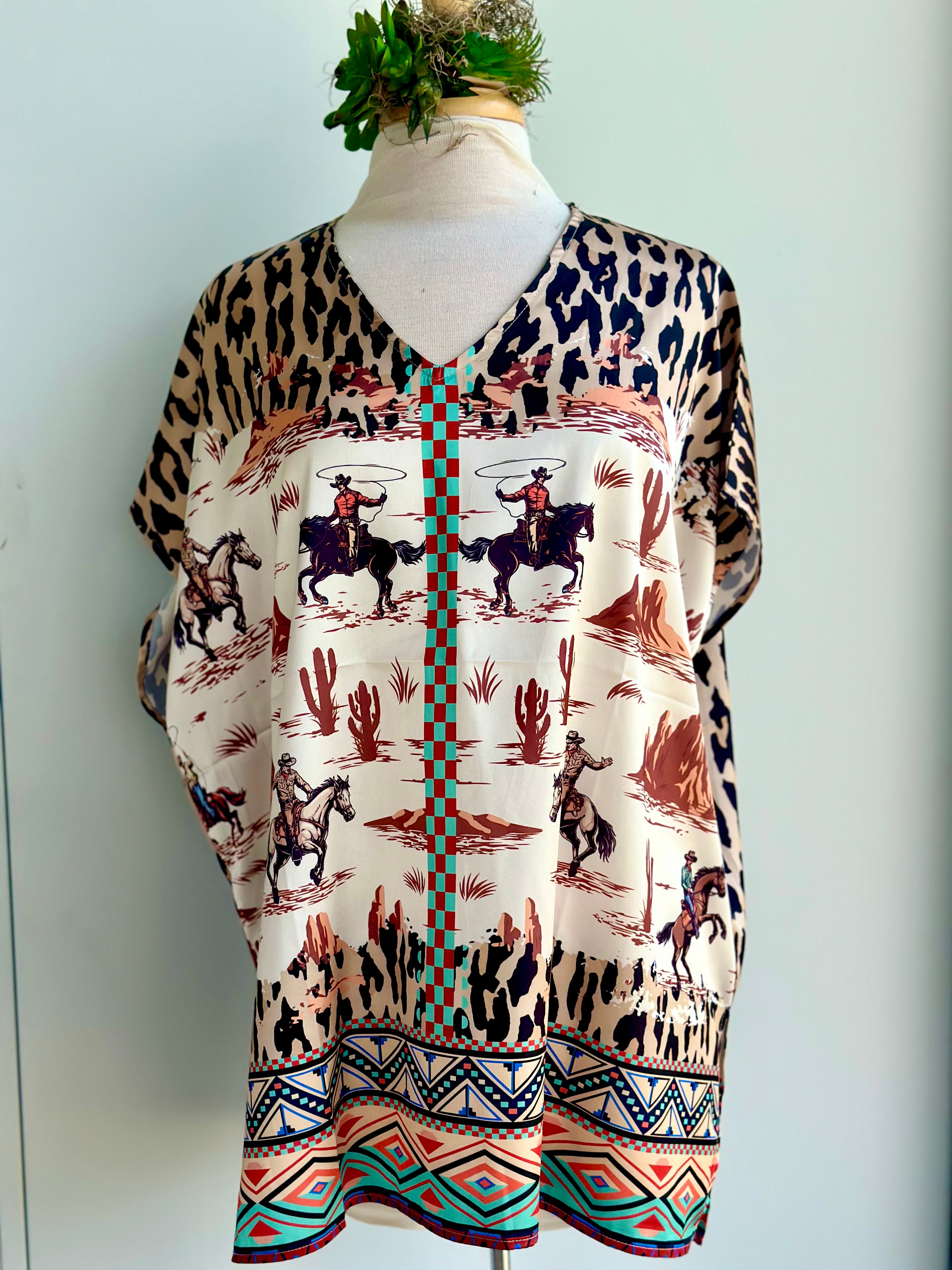 Cheetah Ropin Cowboy Satin Top