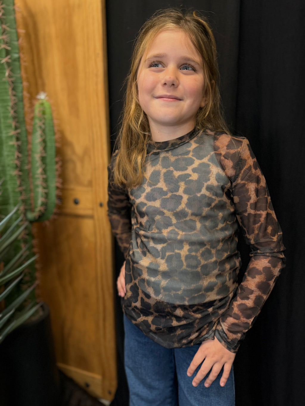 Youth Cheetah Long Sleeve Mesh Top