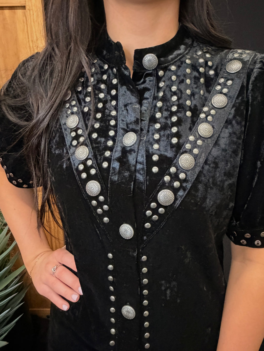Black Velvet Concho Top