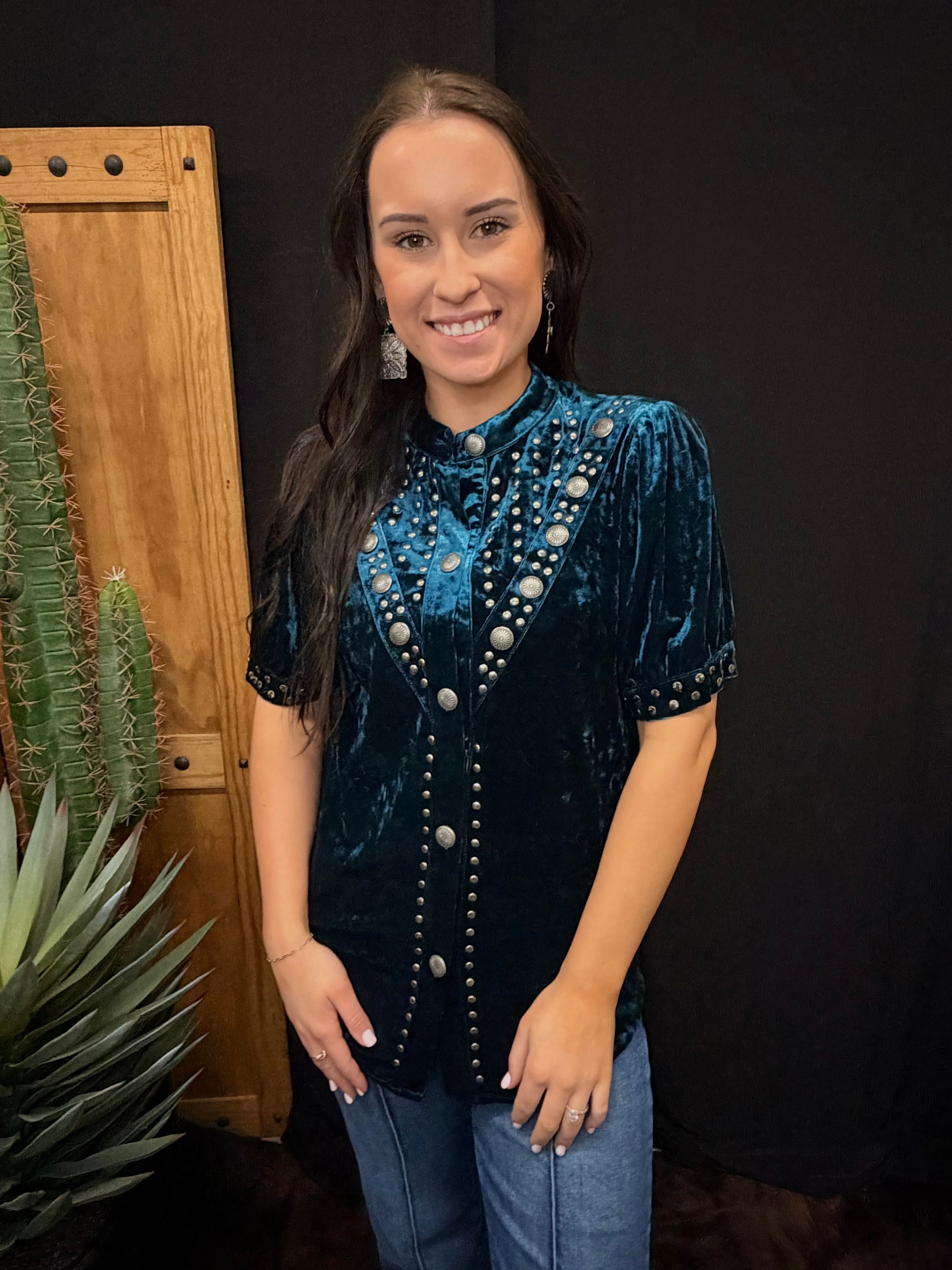 Teal Velvet Concho Top