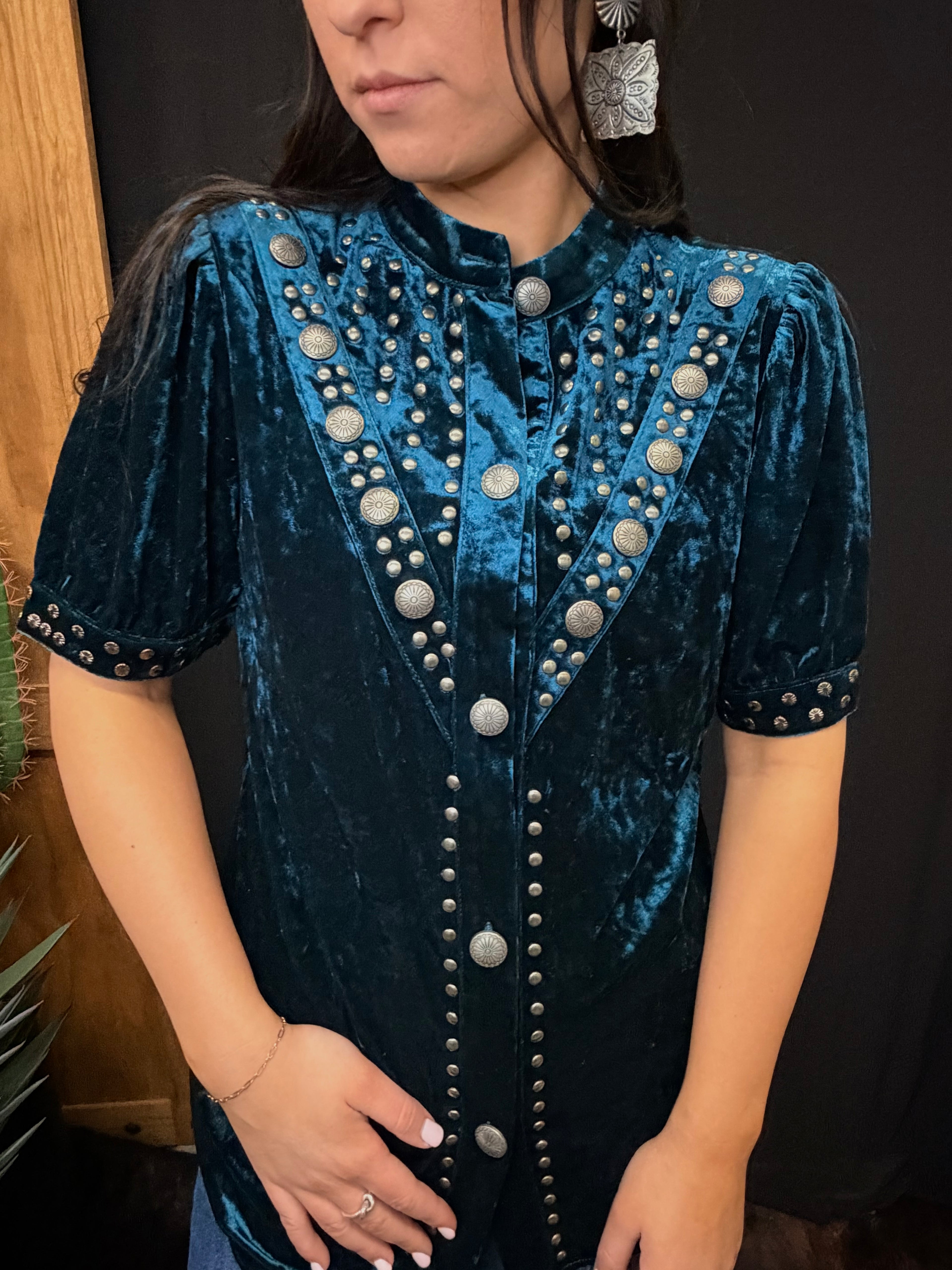 Teal Velvet Concho Top