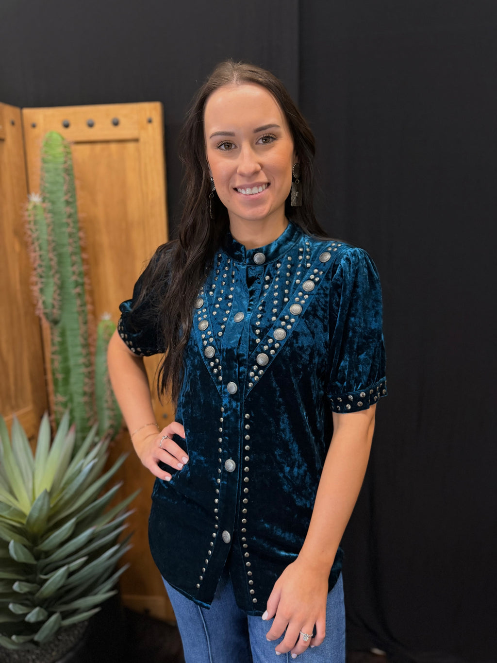 Teal Velvet Concho Top