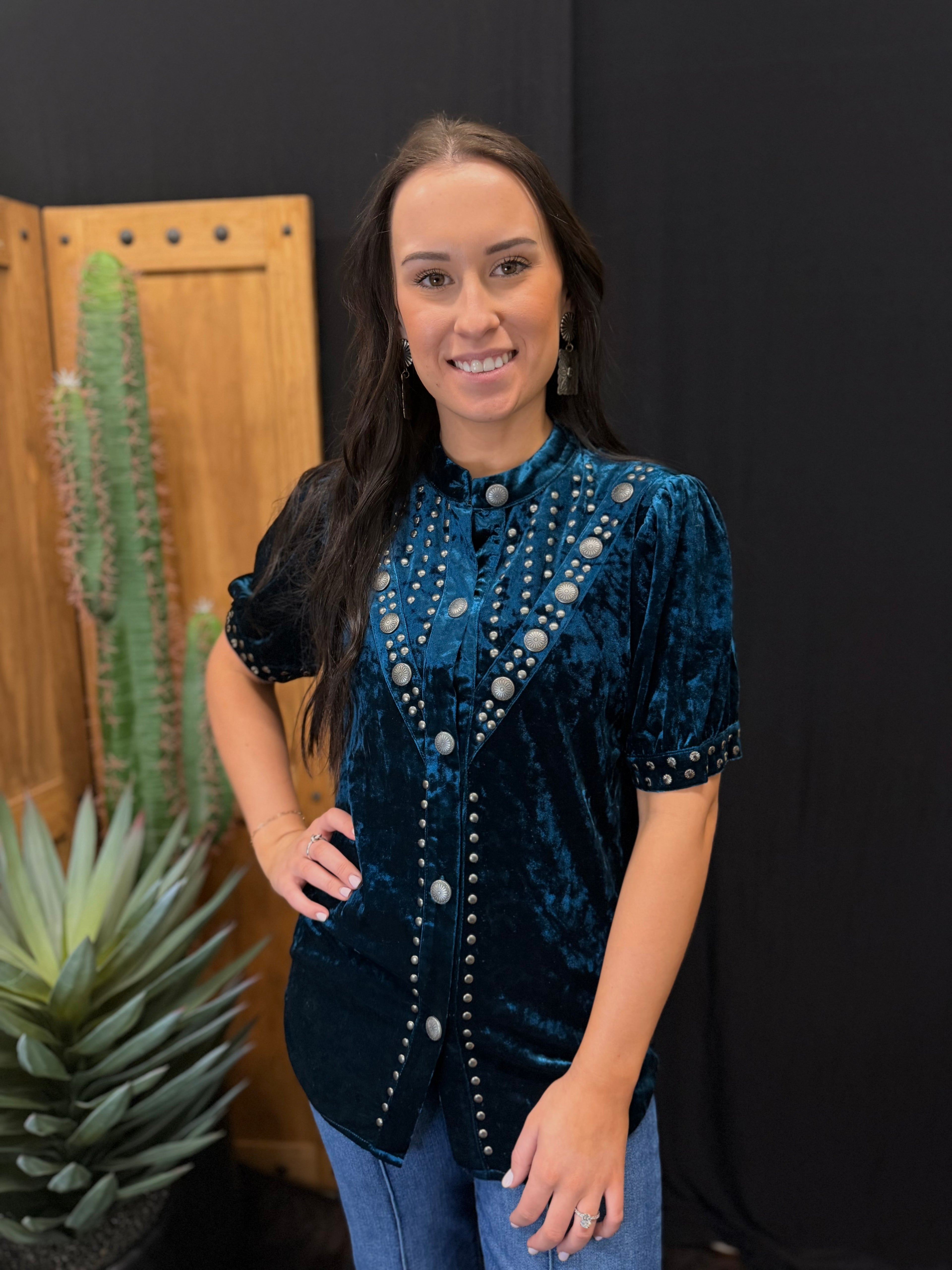 Teal Velvet Concho Top