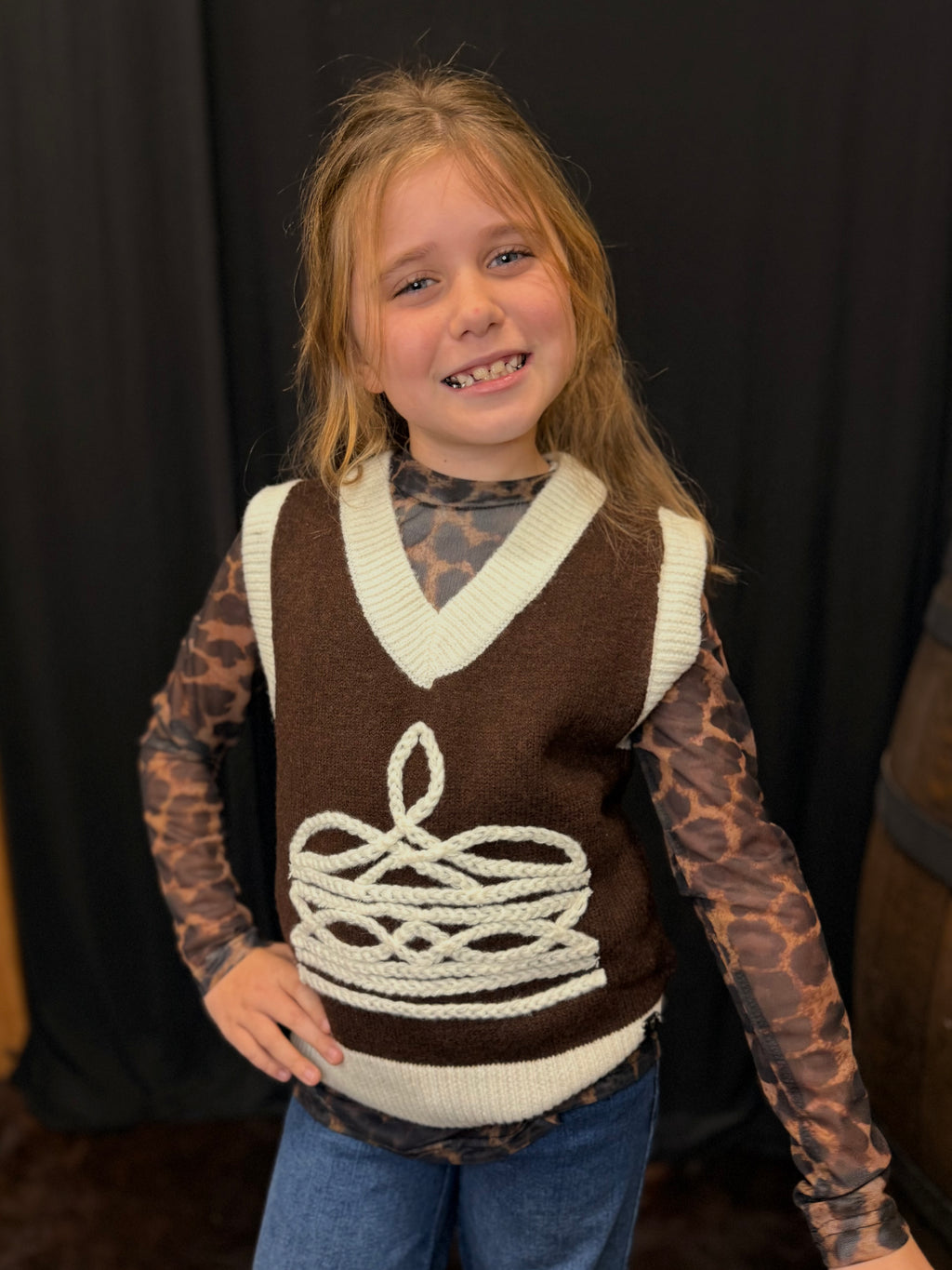Brown Boot Stitch Sweater Vest