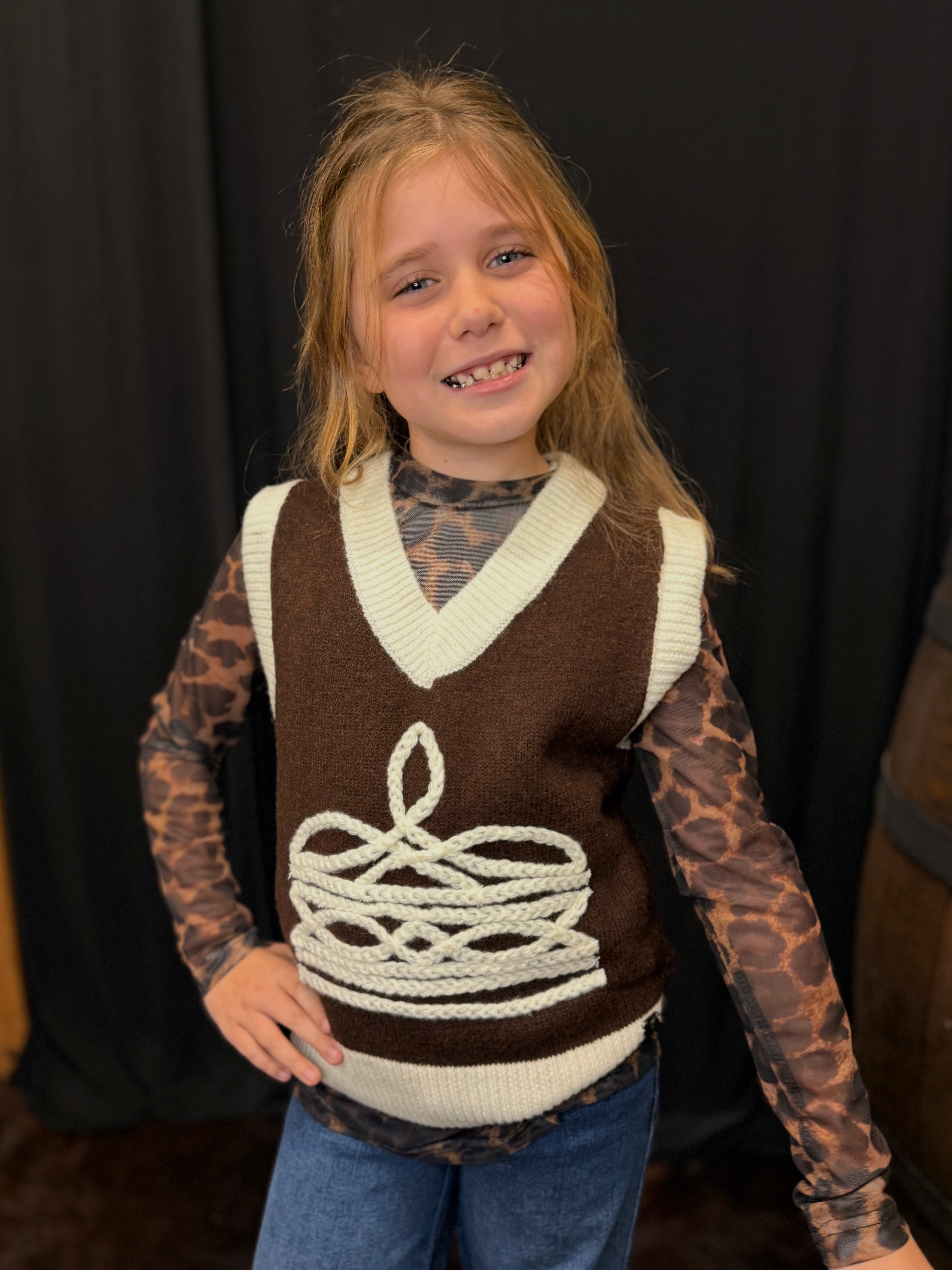 Brown Boot Stitch Sweater Vest