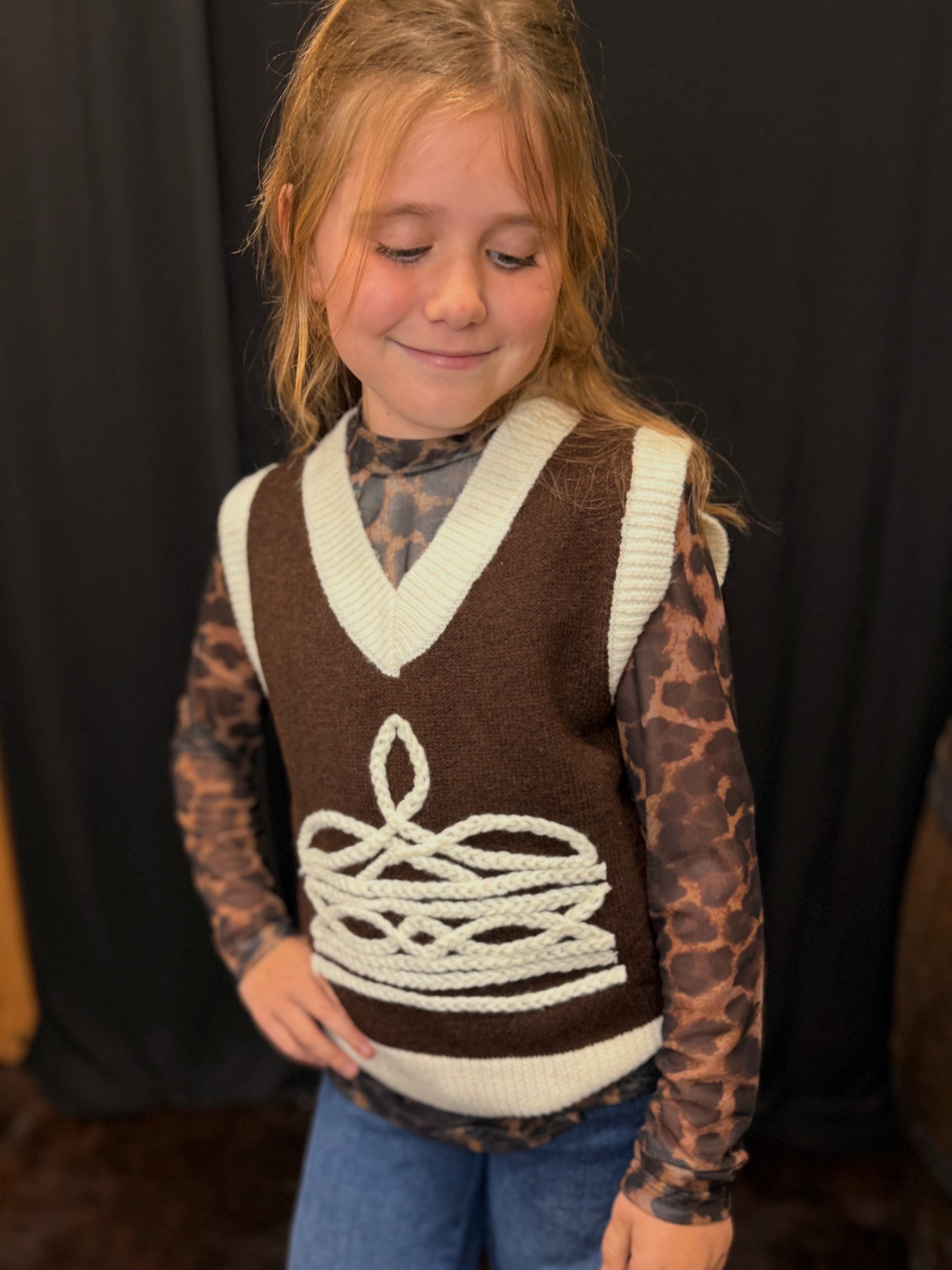 Brown Boot Stitch Sweater Vest