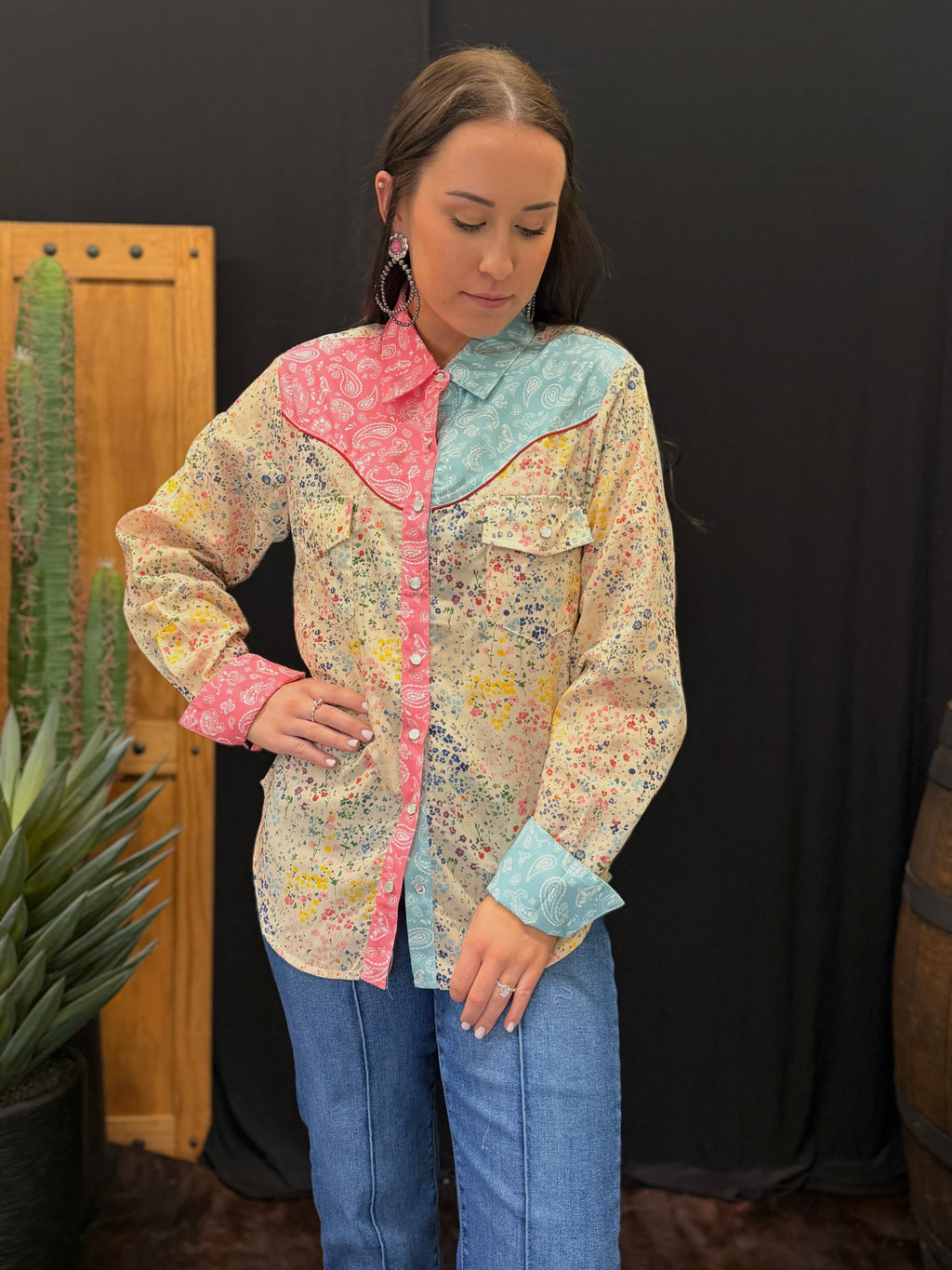 Bandana Blossom Long Sleeve Pearl Snap