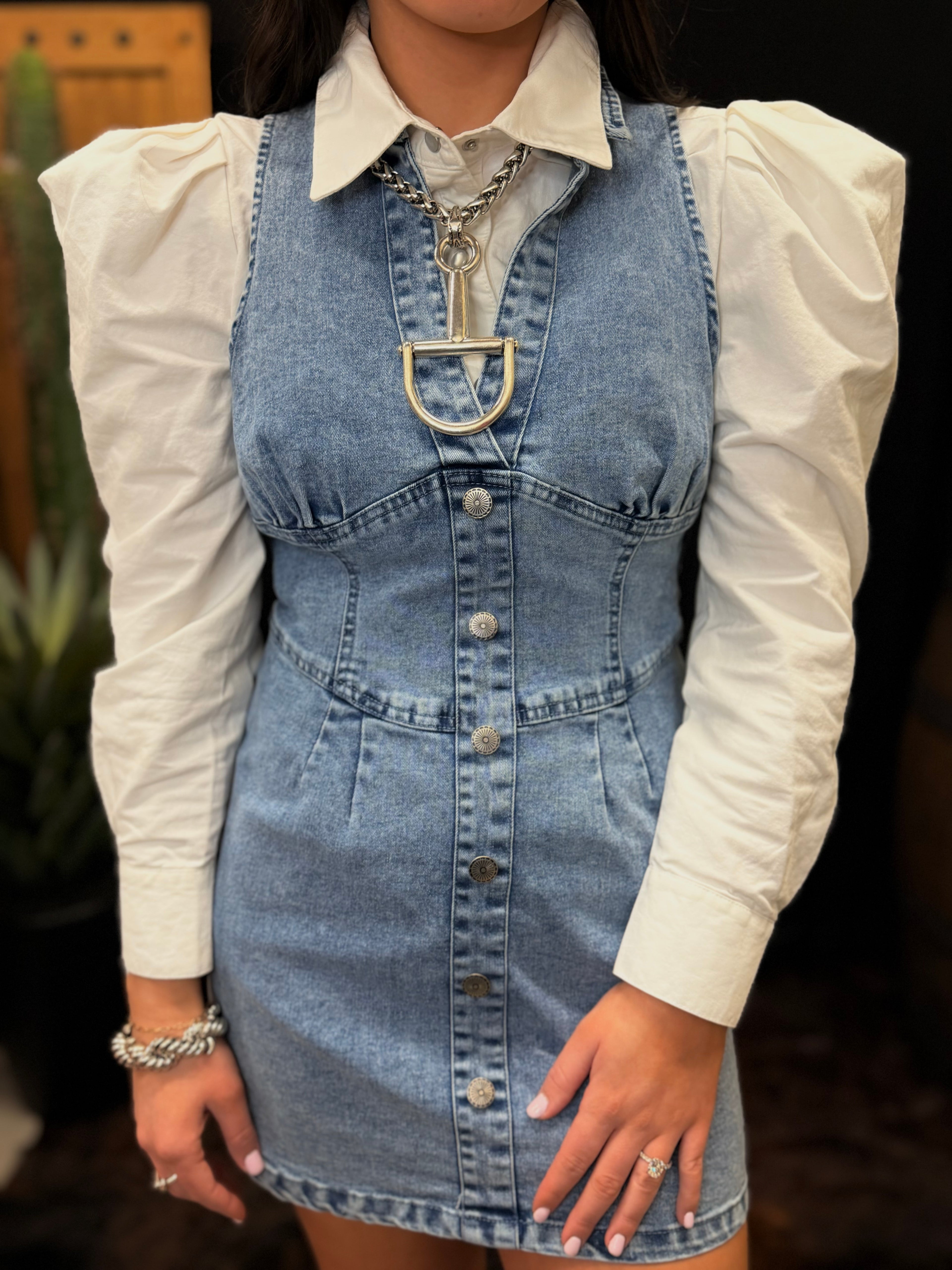 White Puff Long Sleeve Pearl Snap