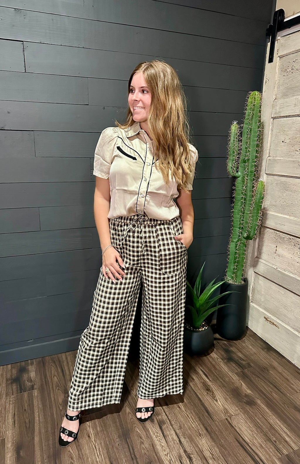 Black Brown Gingham Pants