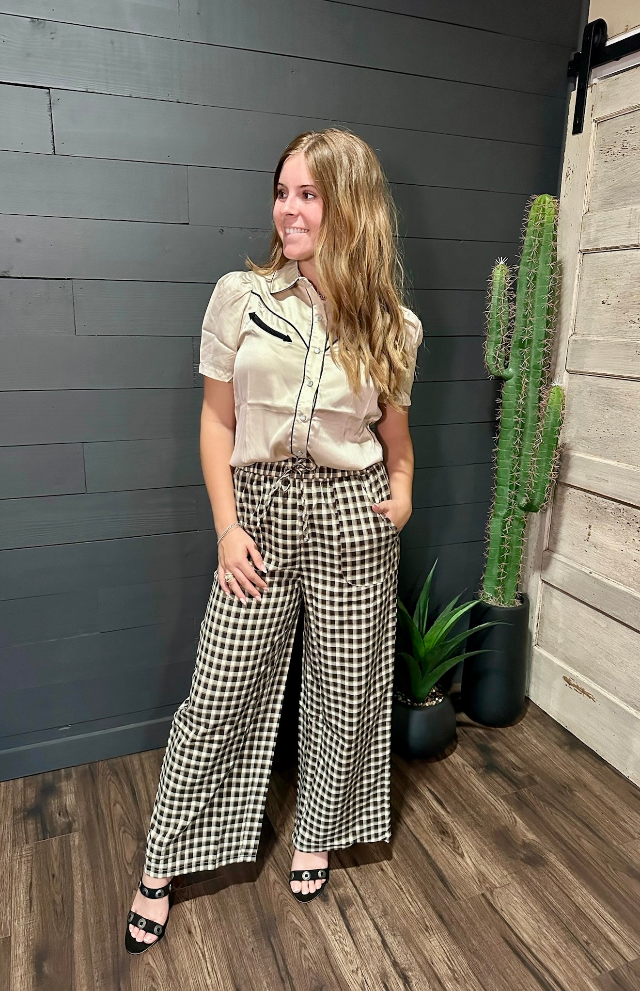 Black Brown Gingham Pants