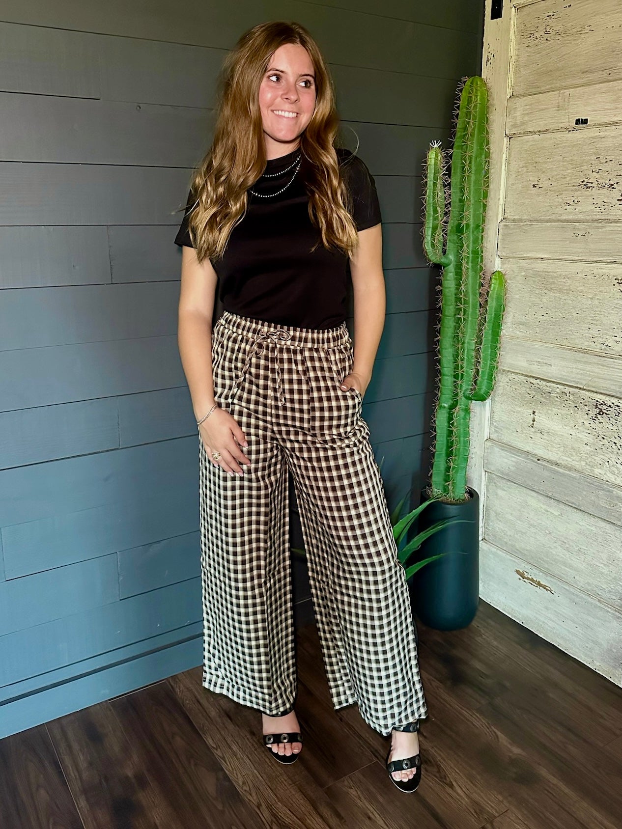Black Brown Gingham Pants