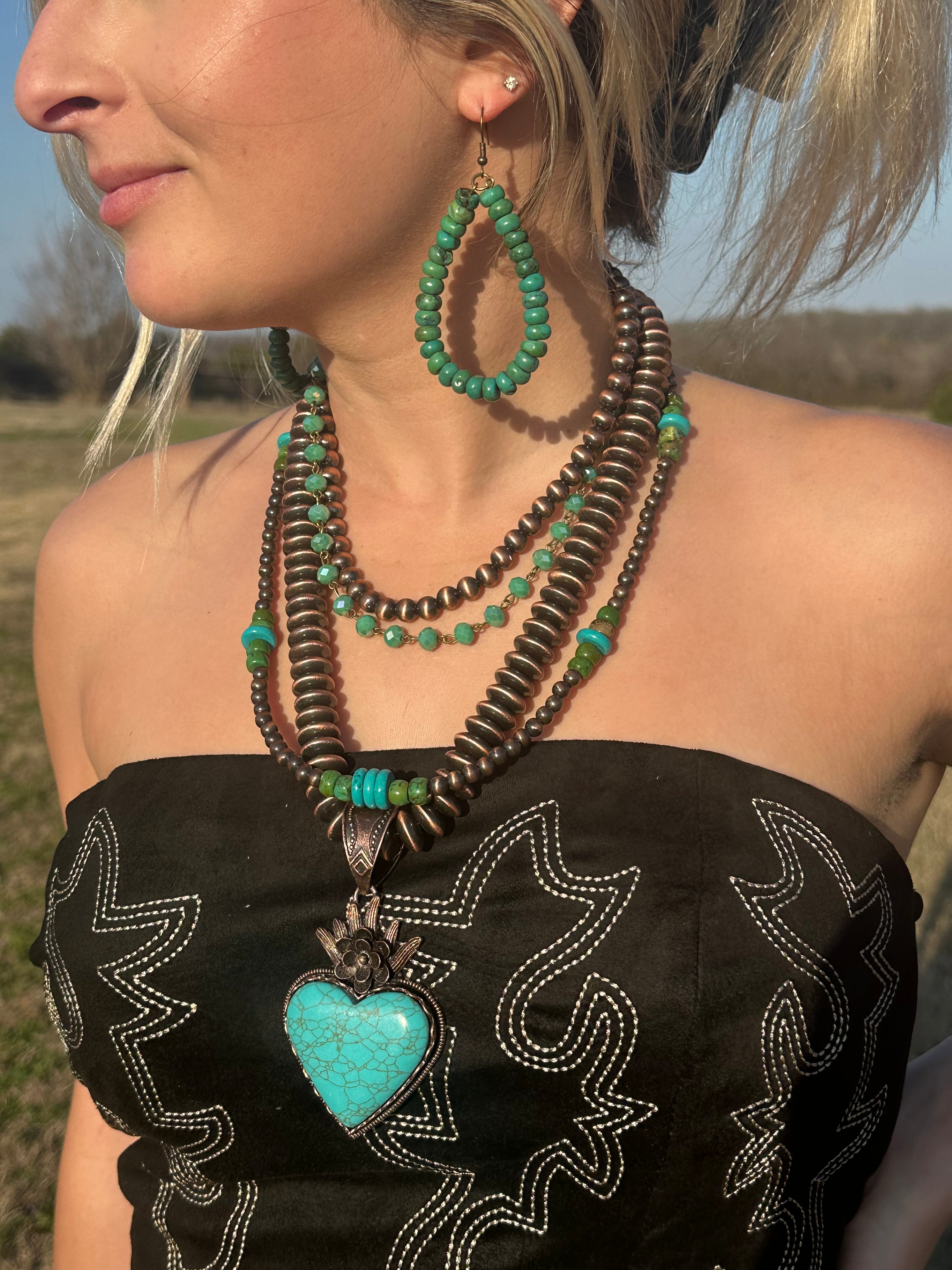 Copper Saucer Turquoise Necklace Set