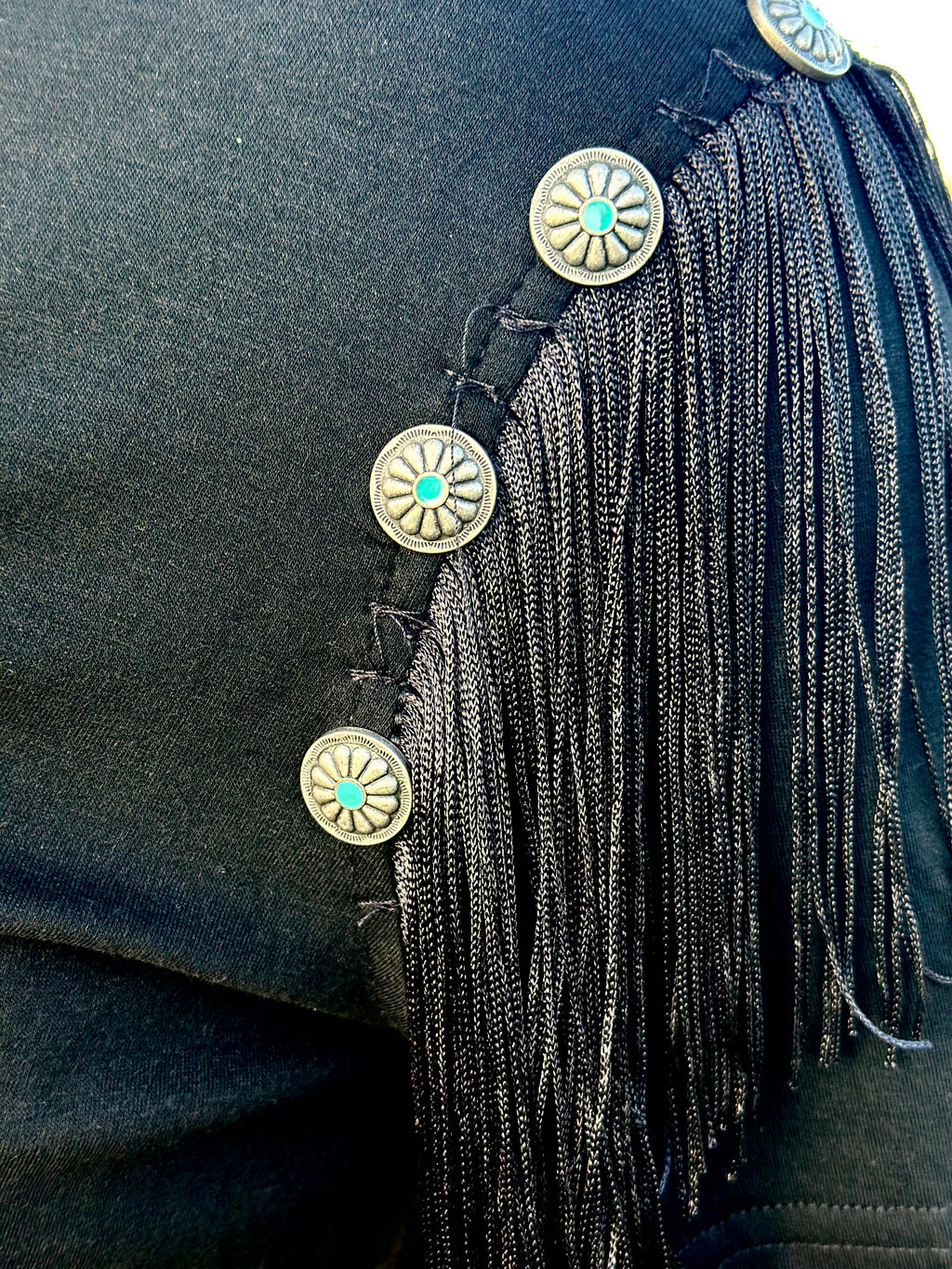 Black Fringe Concho Top