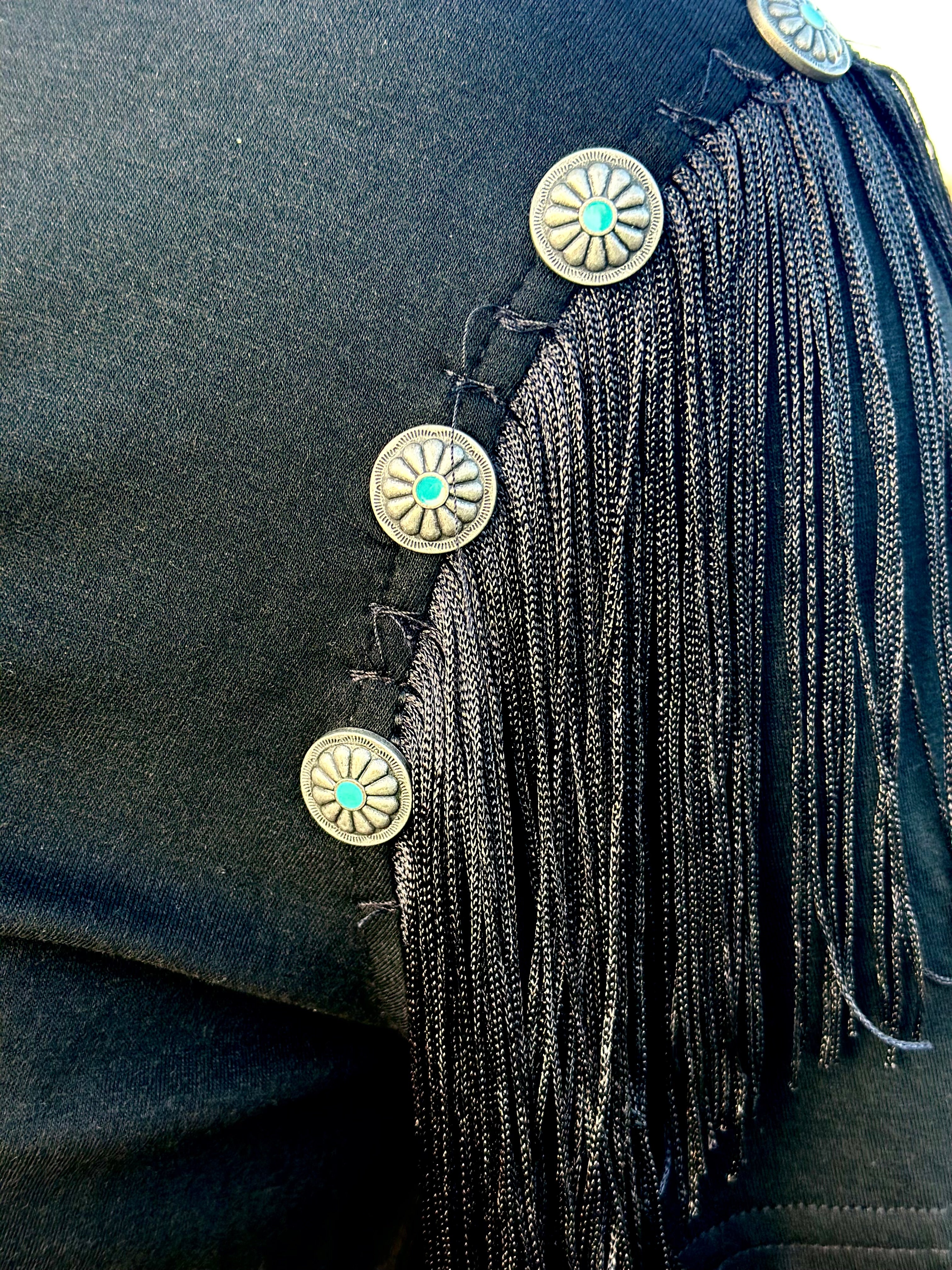 Black Fringe Concho Top