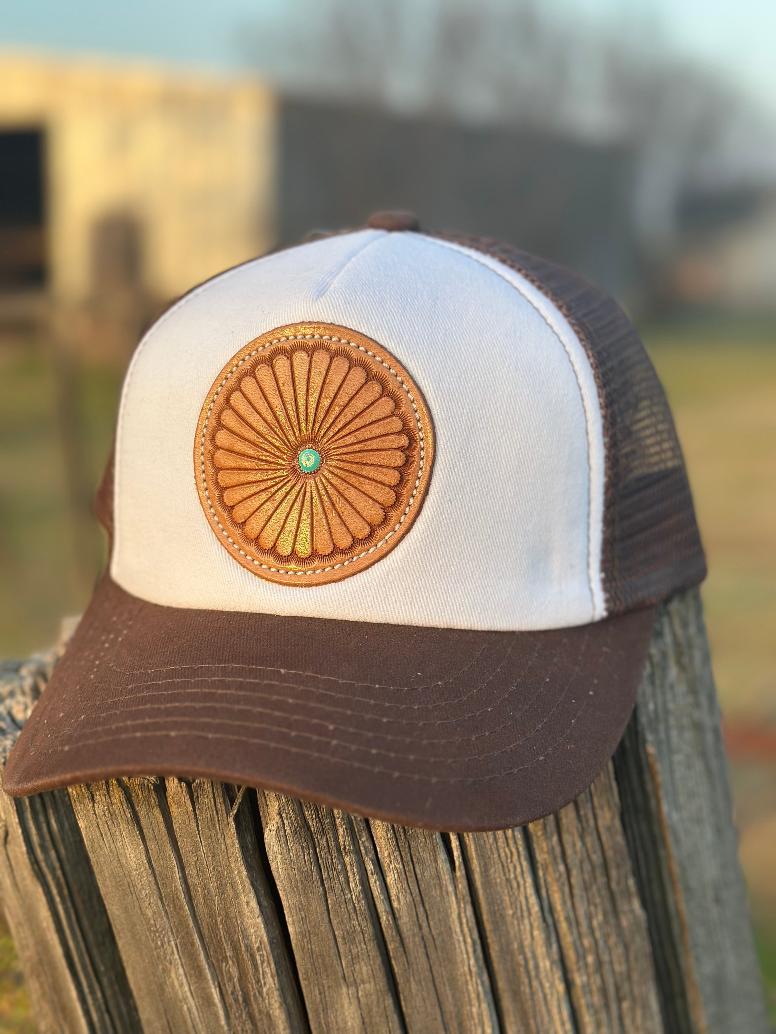 Brown & White Bloom Hat