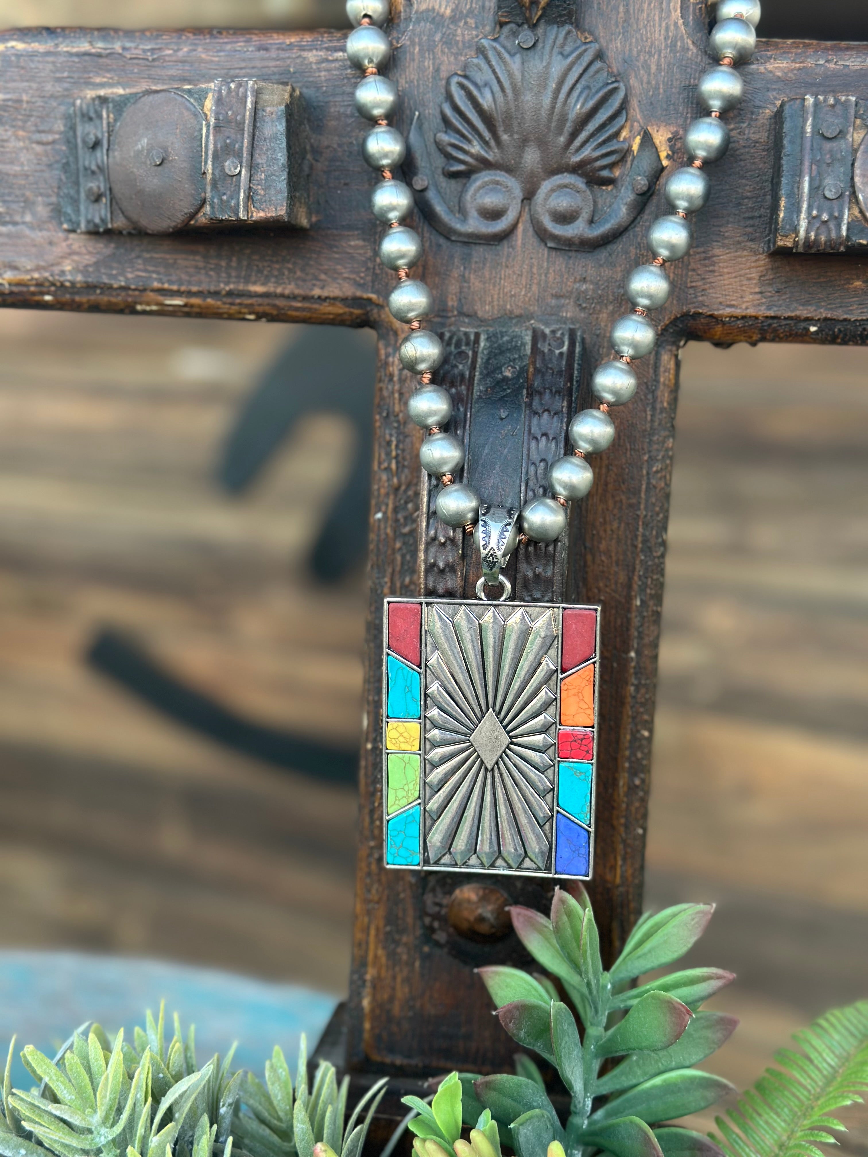 Silver Ball Chain with Color Burst Pendant