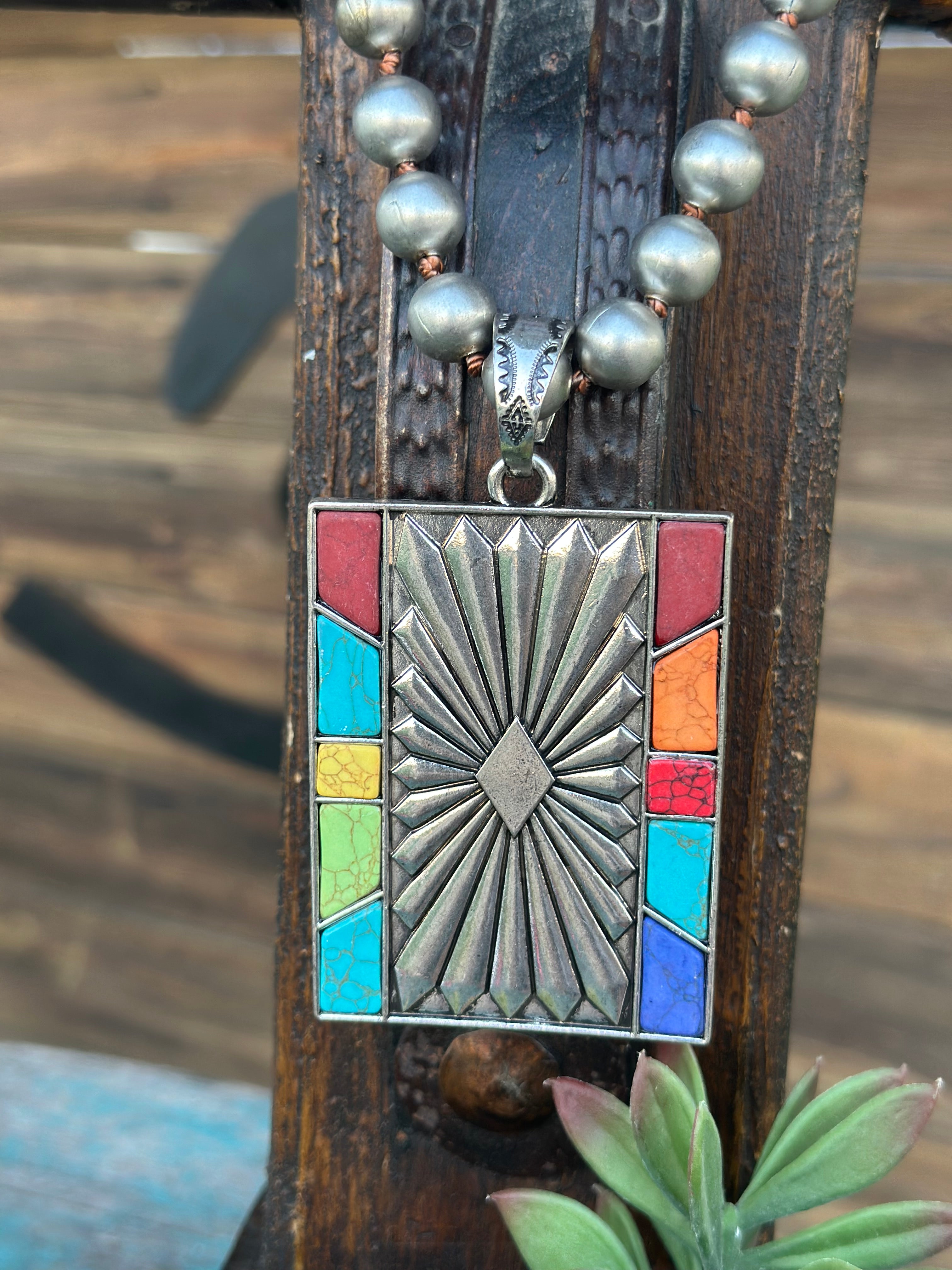 Silver Ball Chain with Color Burst Pendant