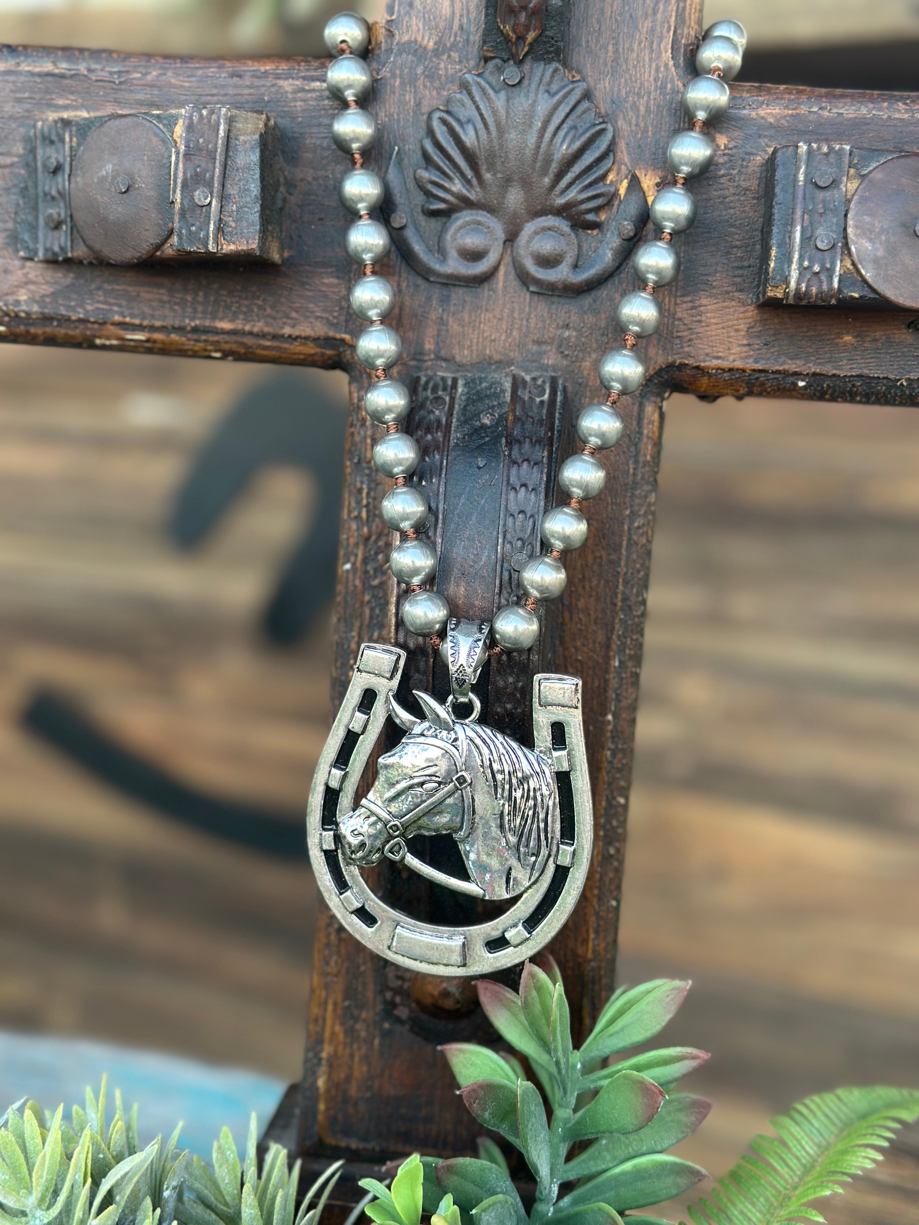 Silver Ball Chain Lucky Horse Shoe Necklace