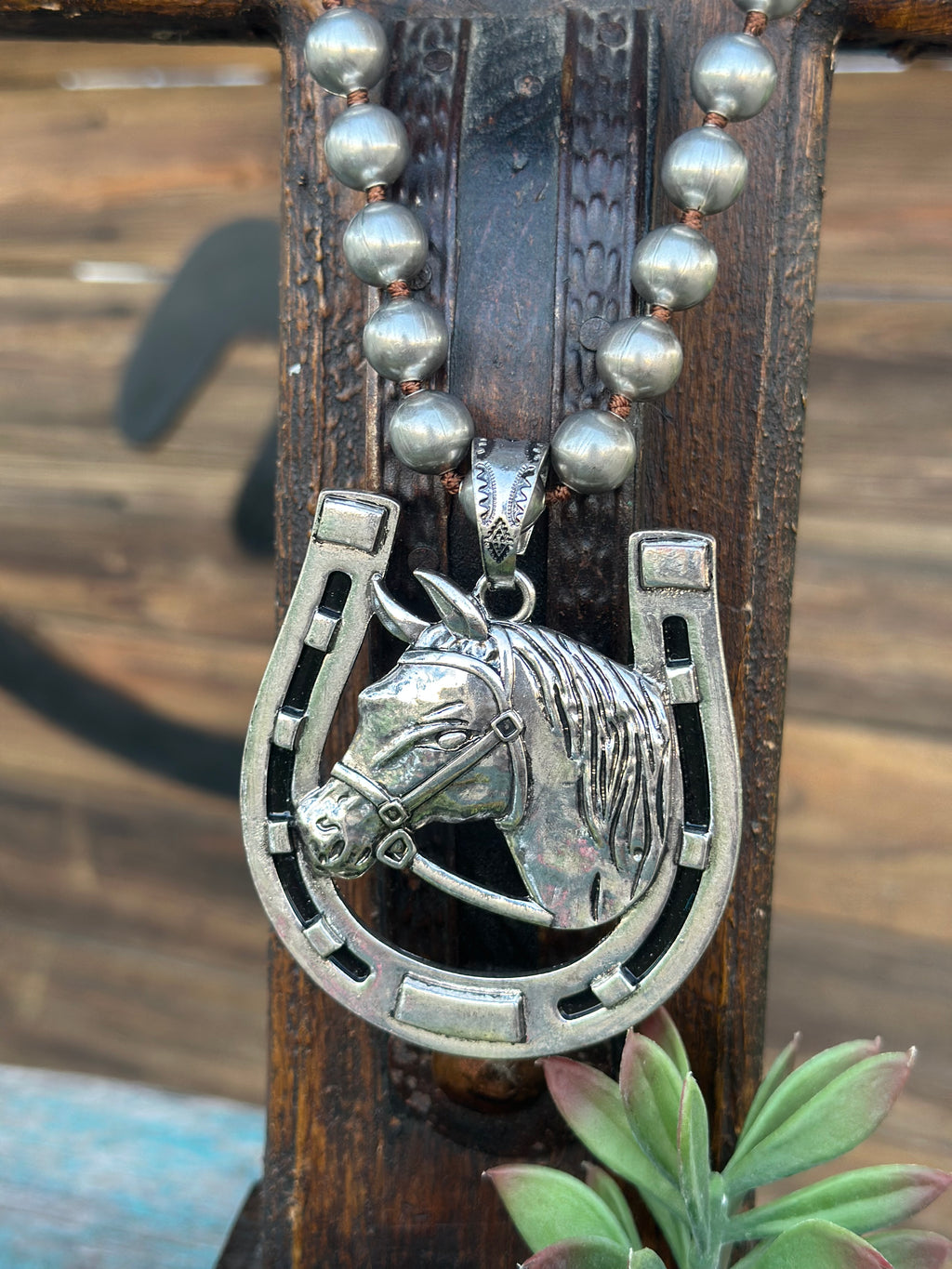 Silver Ball Chain Lucky Horse Shoe Necklace