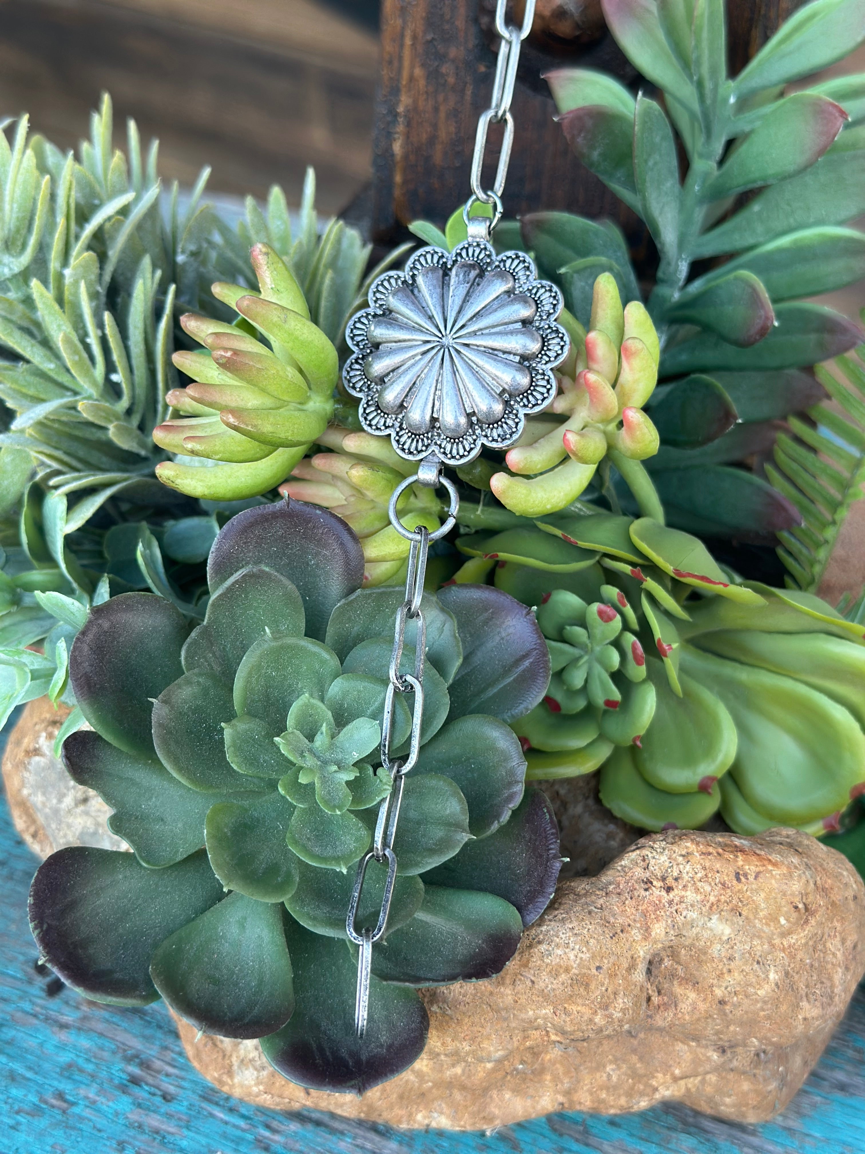 Silver Chain & Concho Lariat Necklace