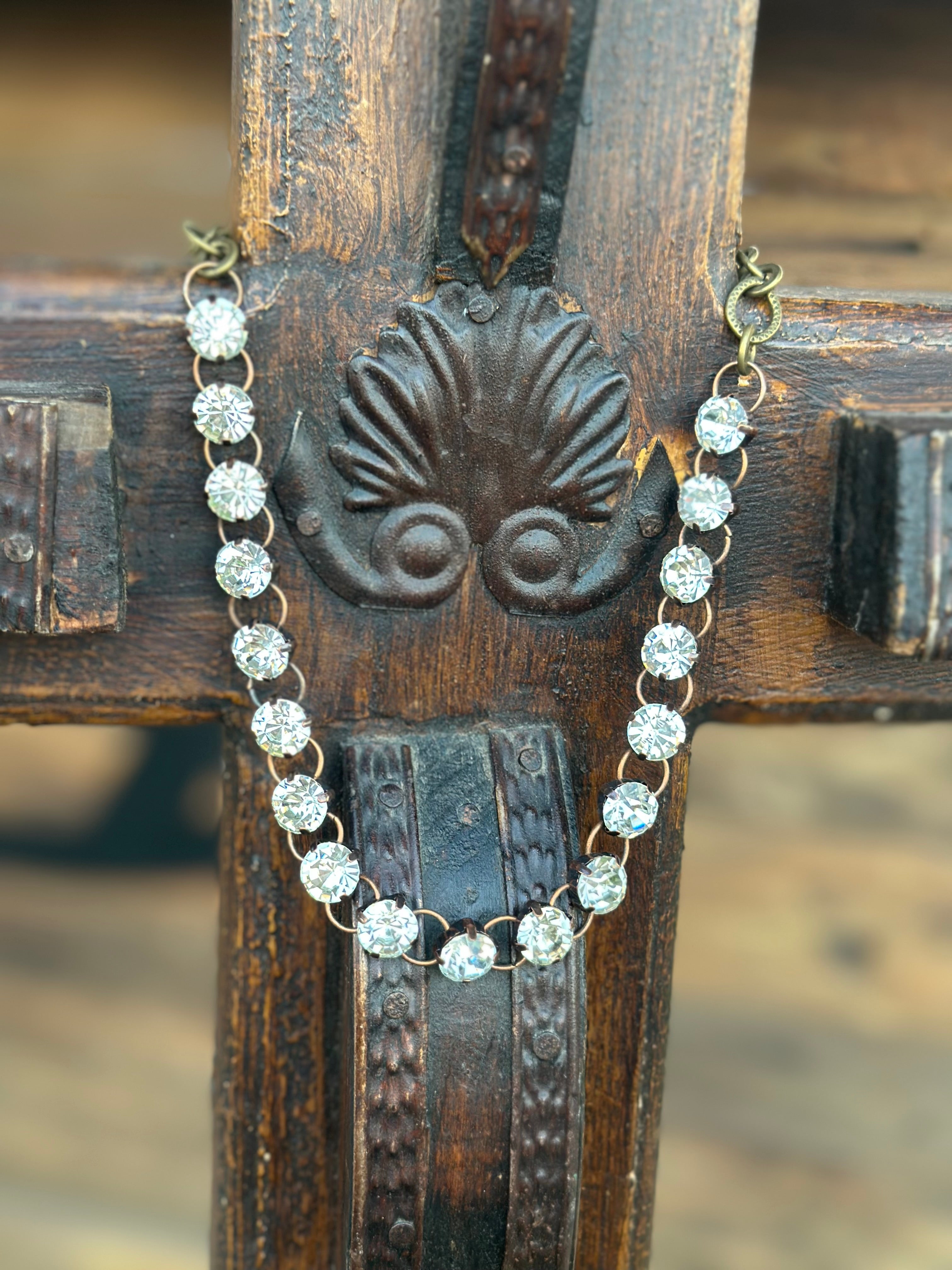 Clear Crystal Stone with Copper & Brass Links