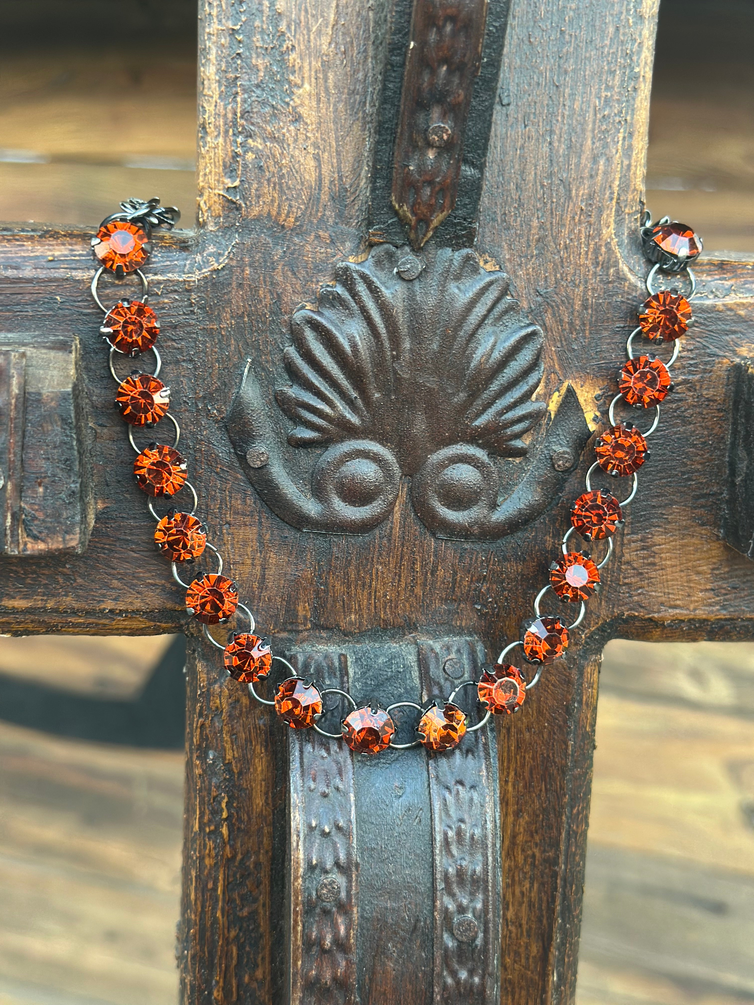 Rust Crystal Stone with Silver & Pewter Links