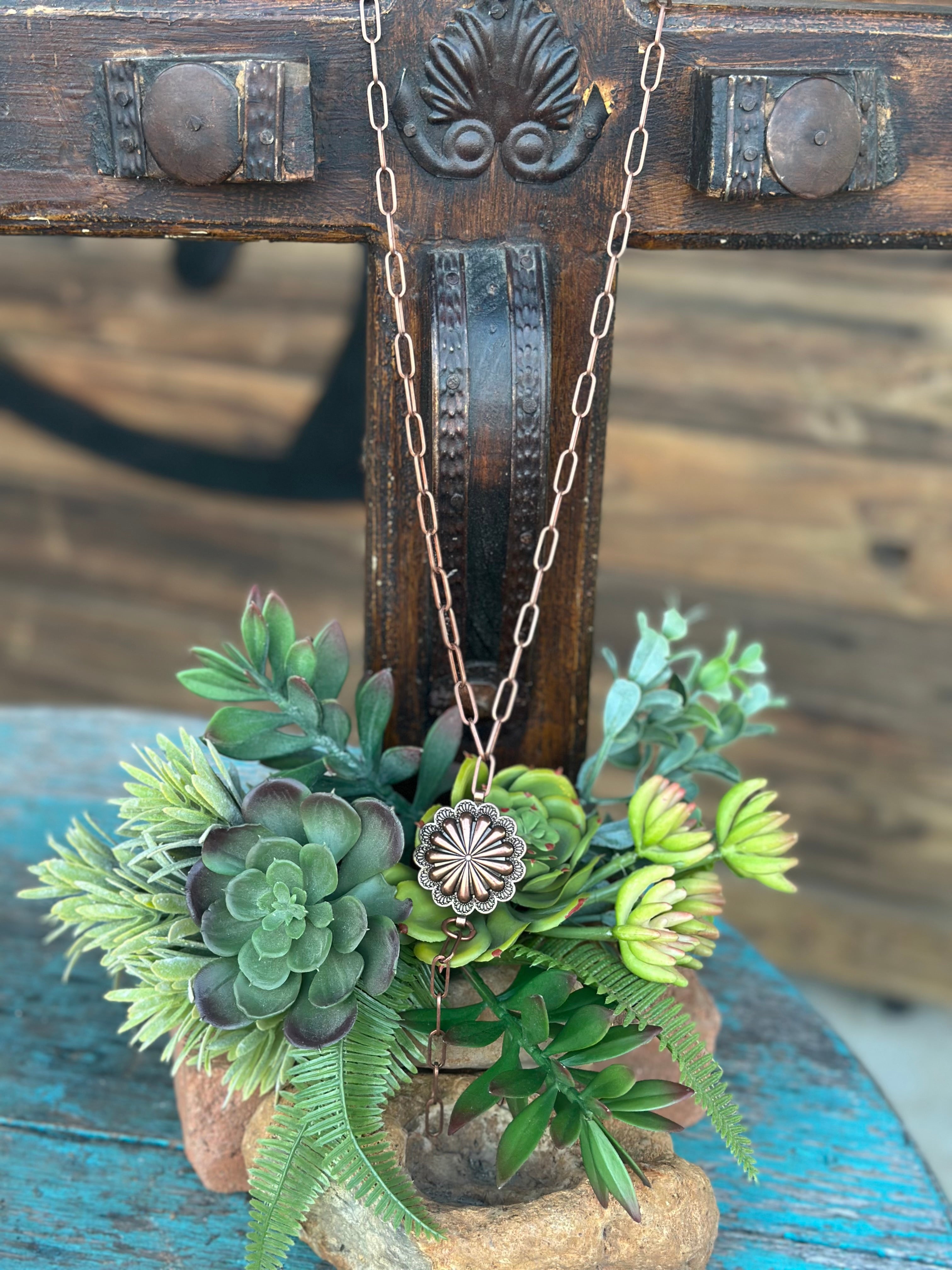 Copper Chain & Concho Lariat Necklace