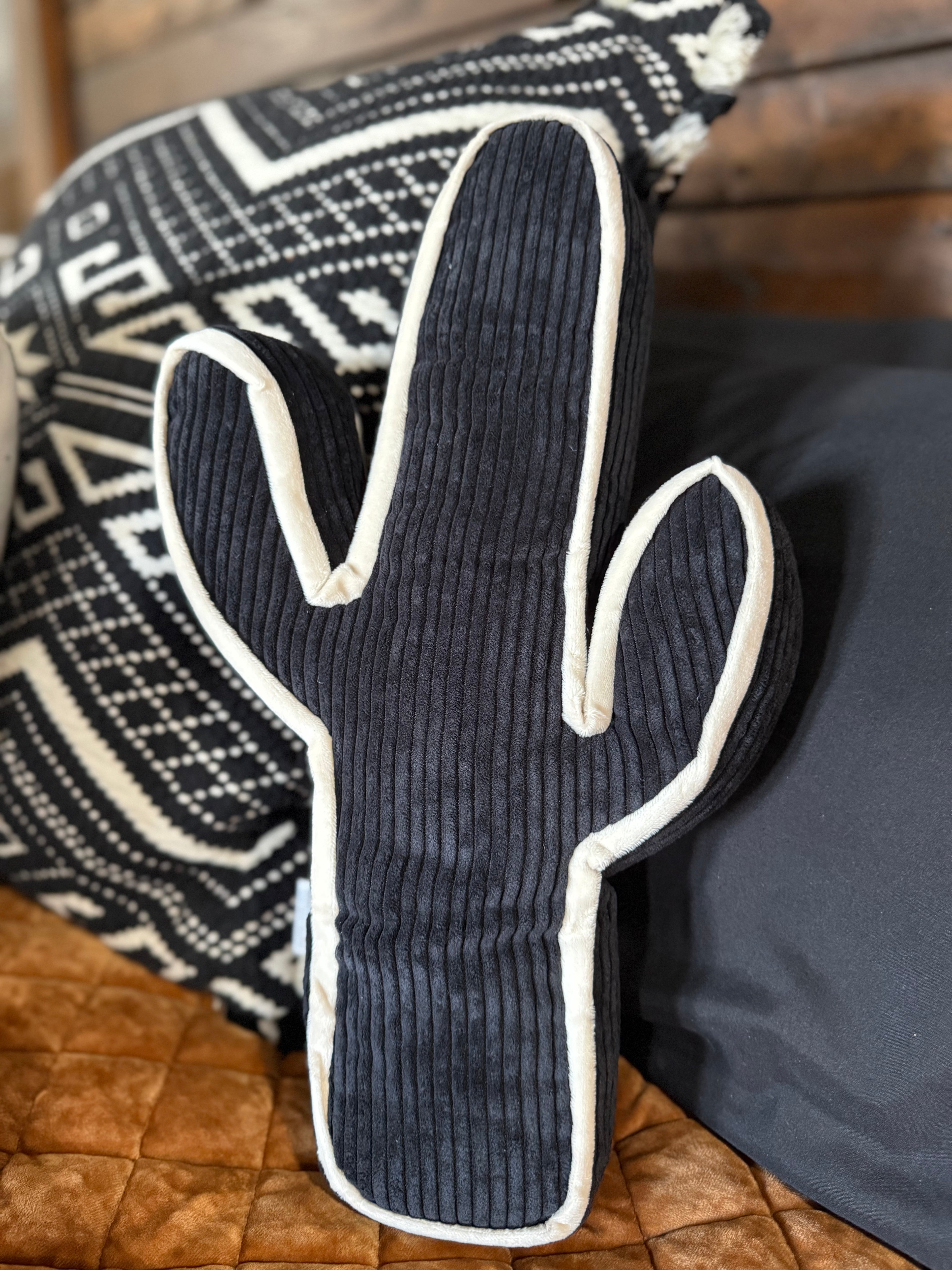 Black Corduroy Cactus Pillow