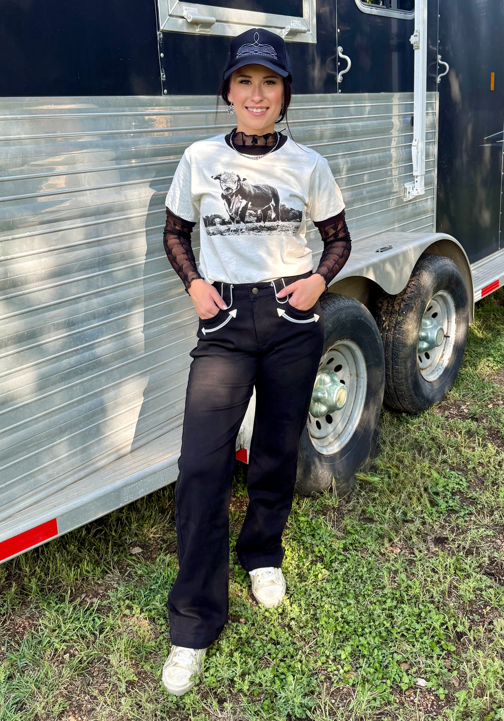 Black Arrow Trim Pants