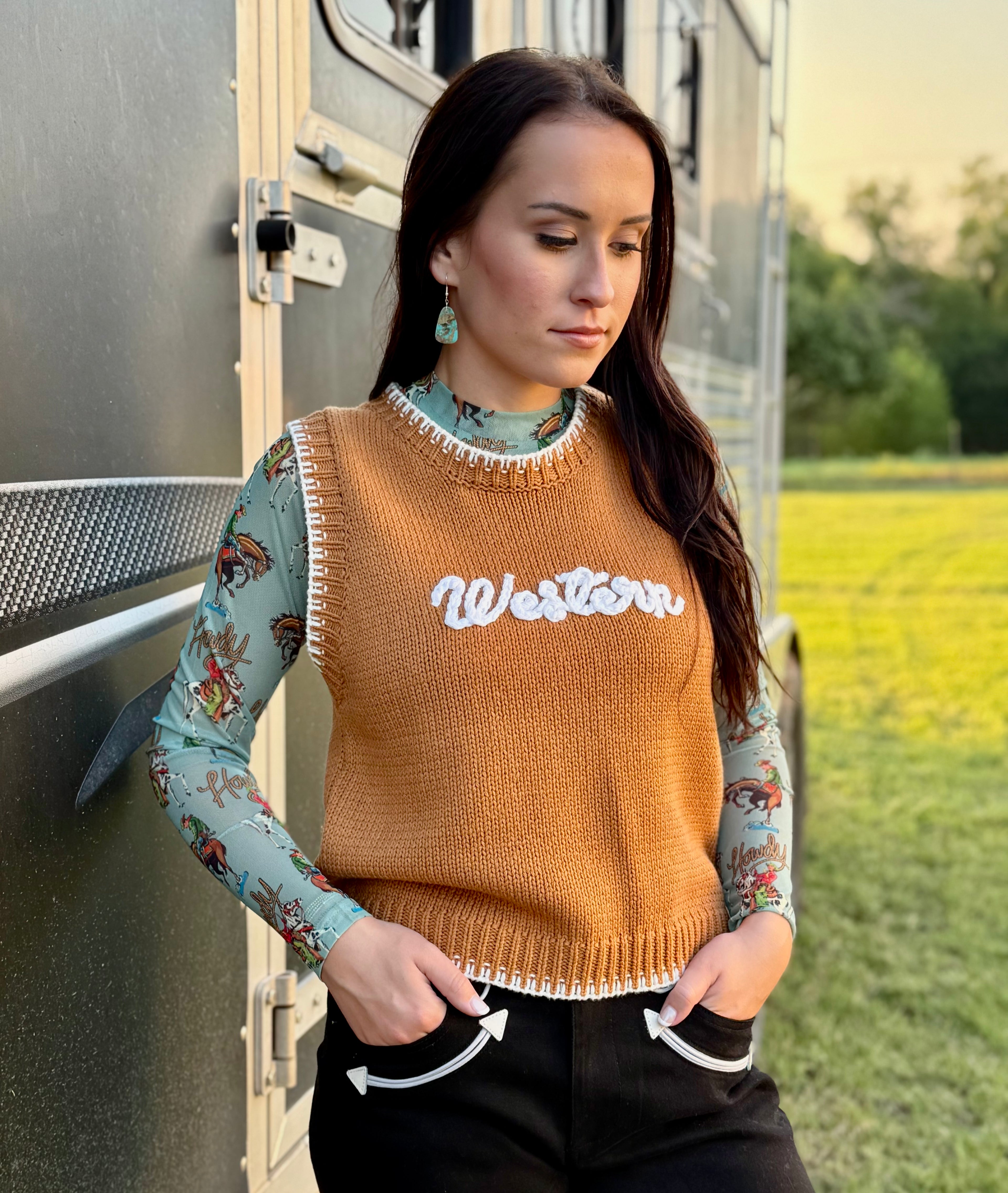 Brown Western Sweater Vest