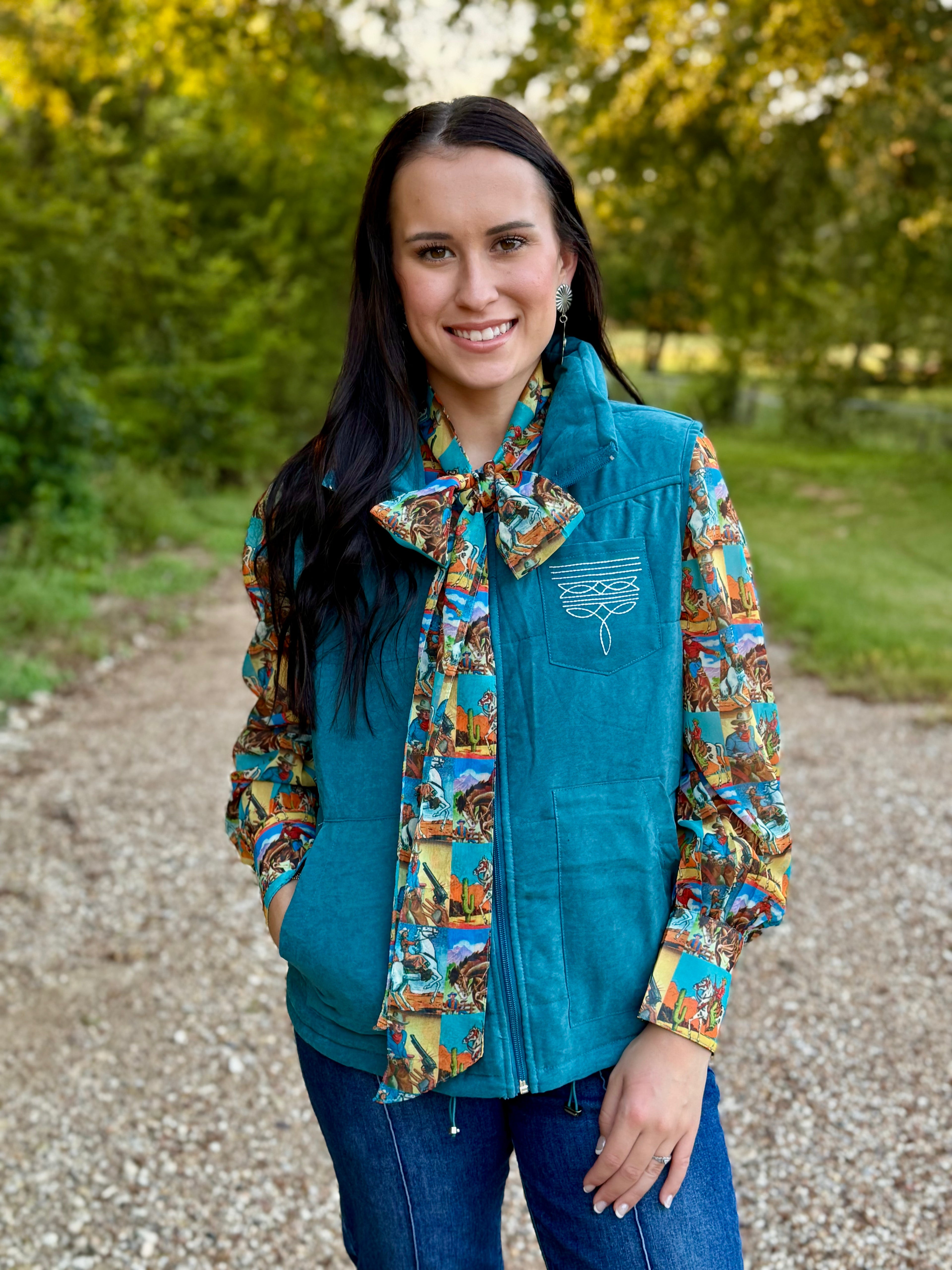 Teal Faux Suede Puffer Vest