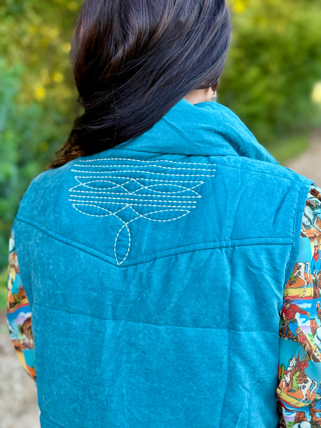 Teal Faux Suede Puffer Vest