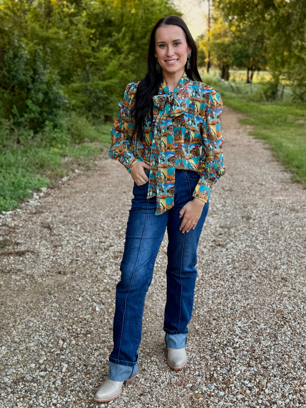 Vintage Pop Art Cowboy Chiffon Top