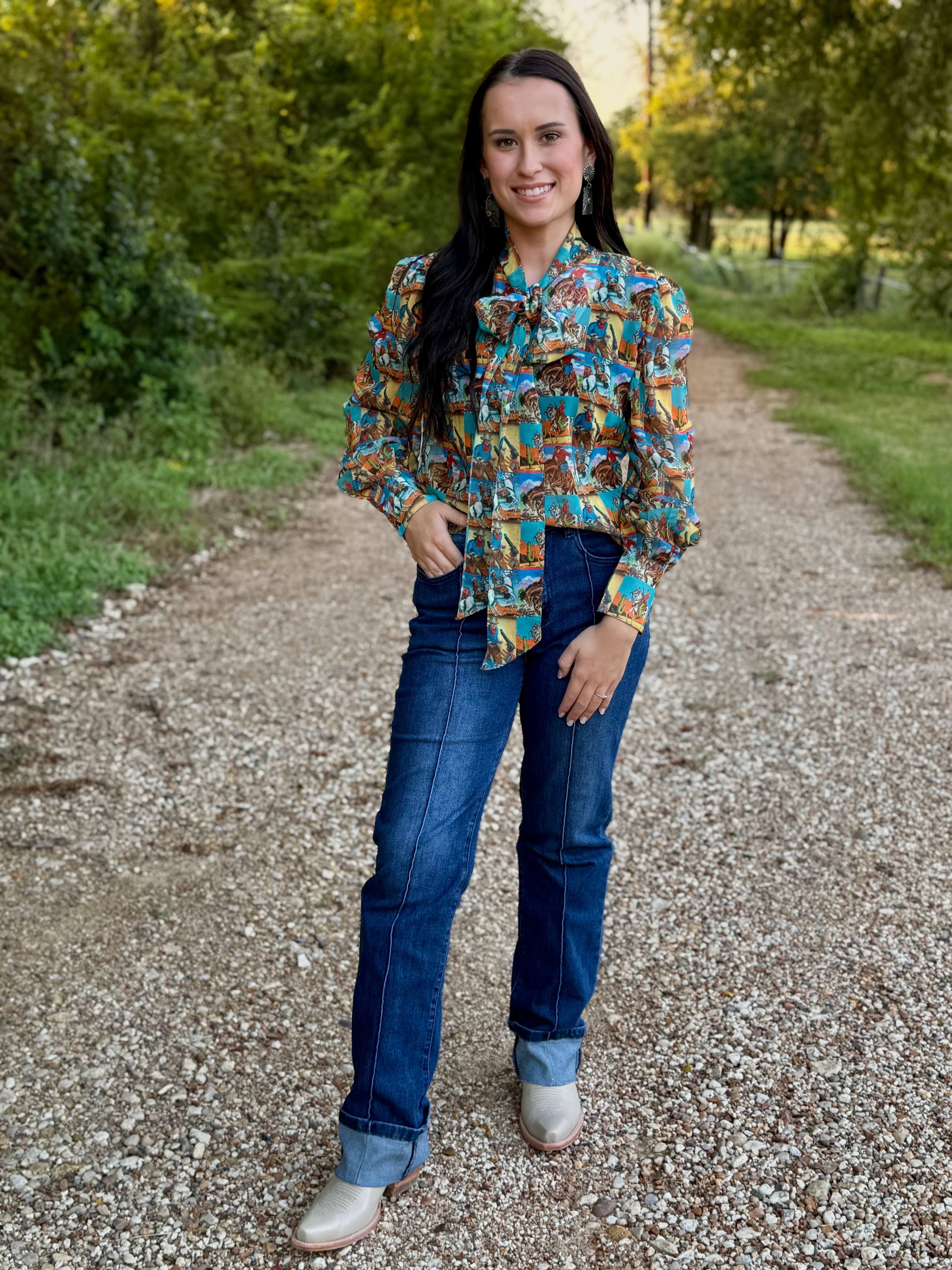 Vintage Pop Art Cowboy Chiffon Top