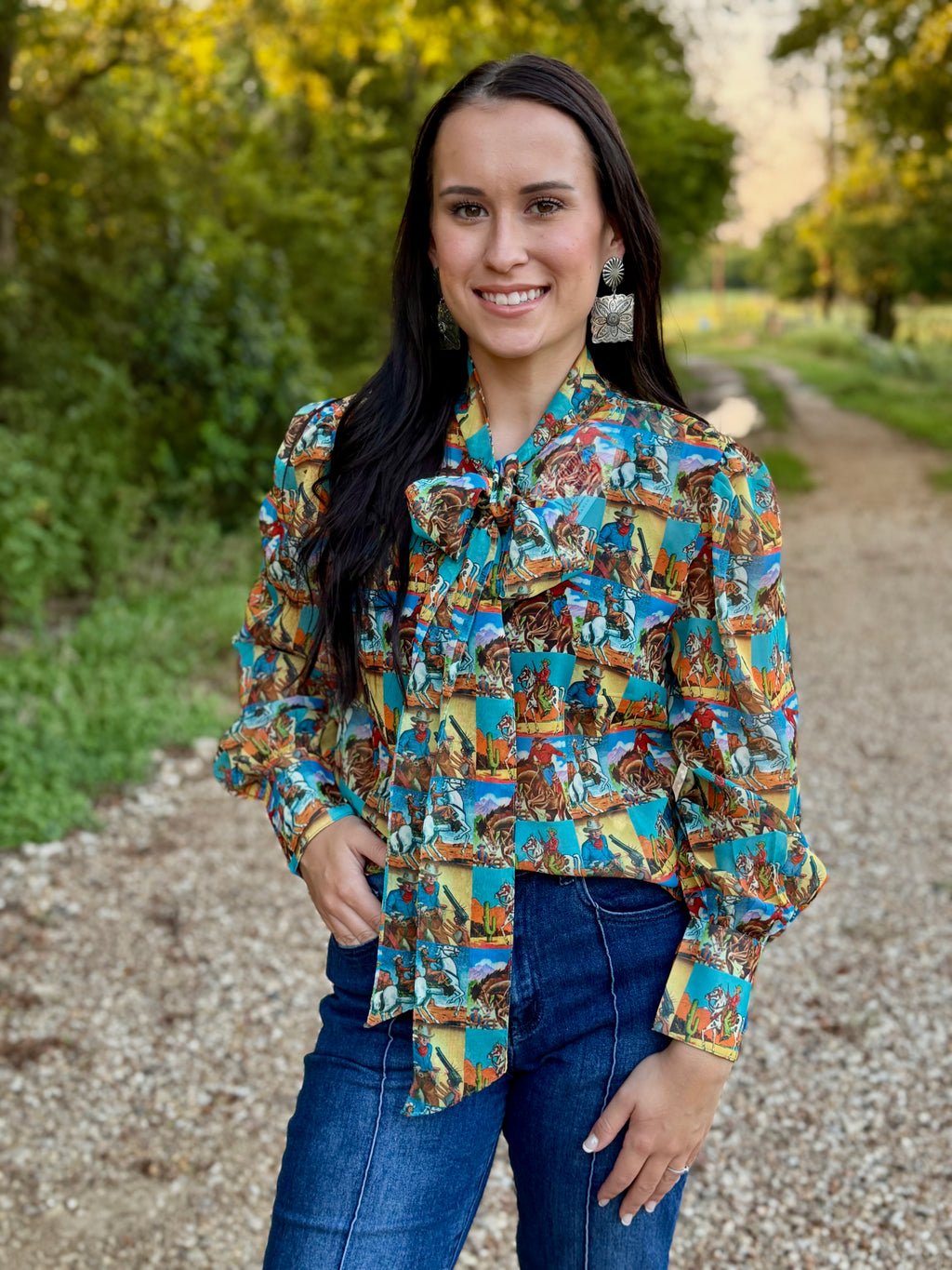 Vintage Pop Art Cowboy Chiffon Top