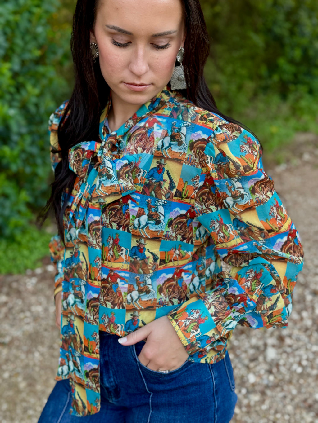 Vintage Pop Art Cowboy Chiffon Top