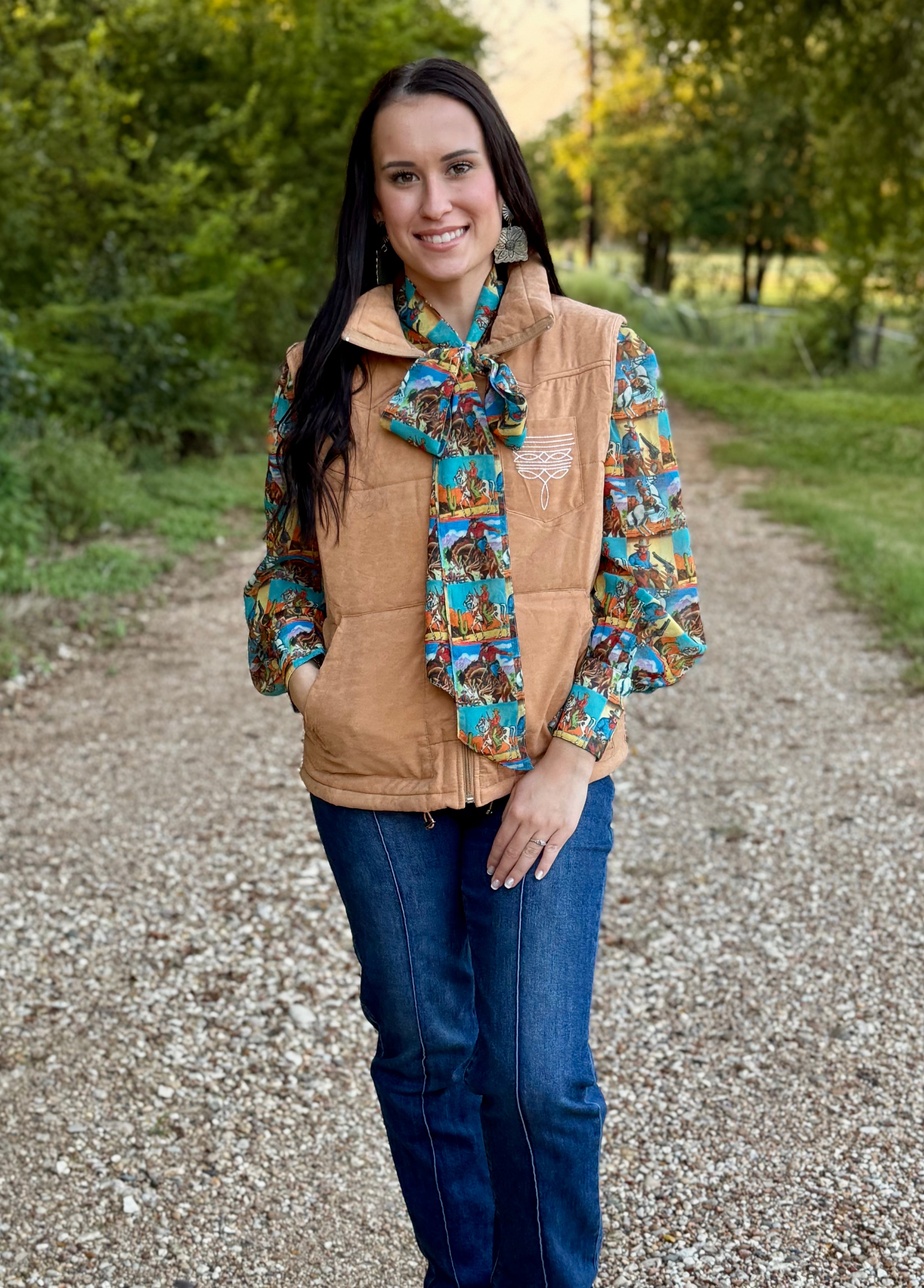 Camel Faux Suede Puffer Vest