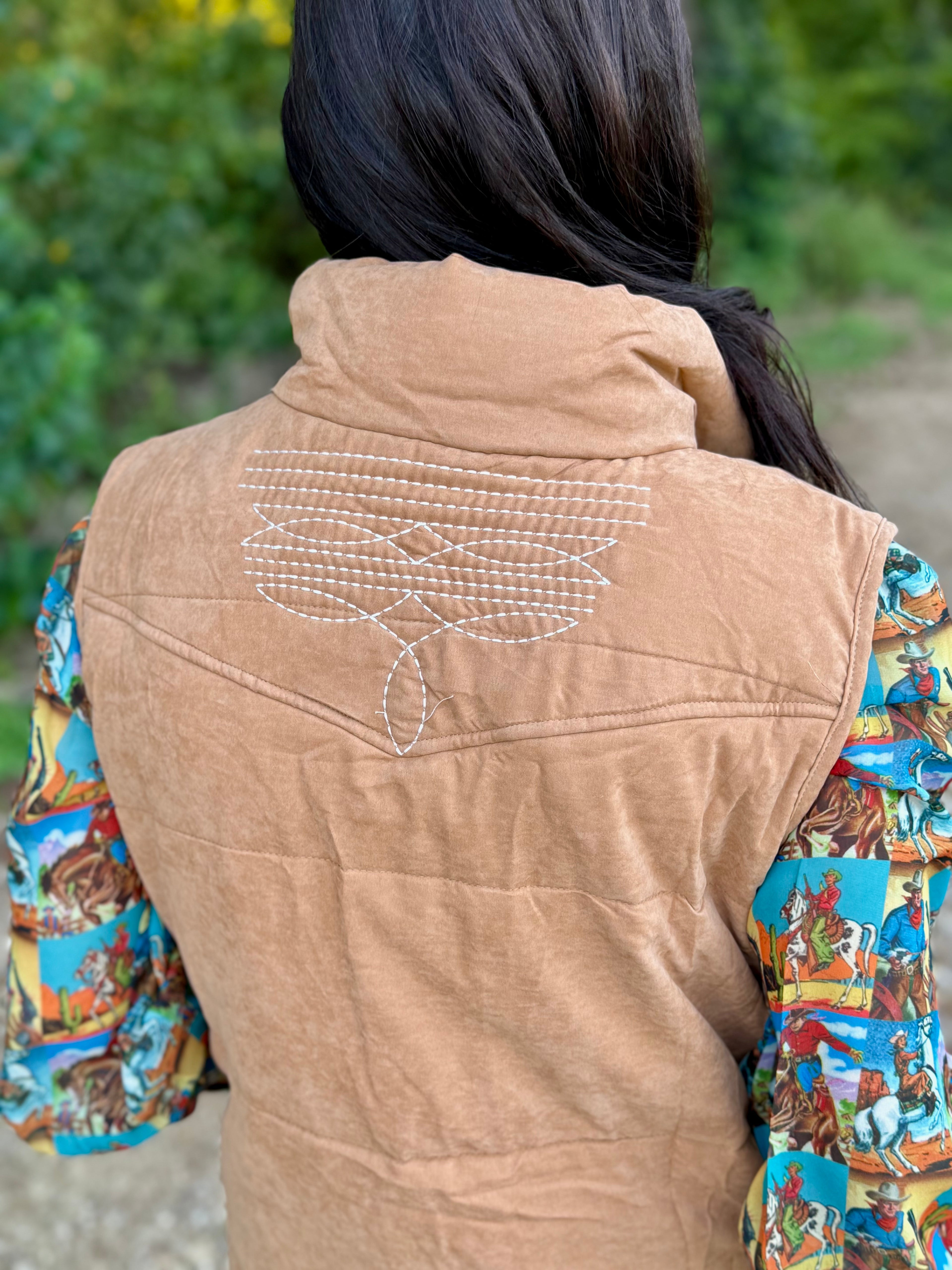 Camel Faux Suede Puffer Vest