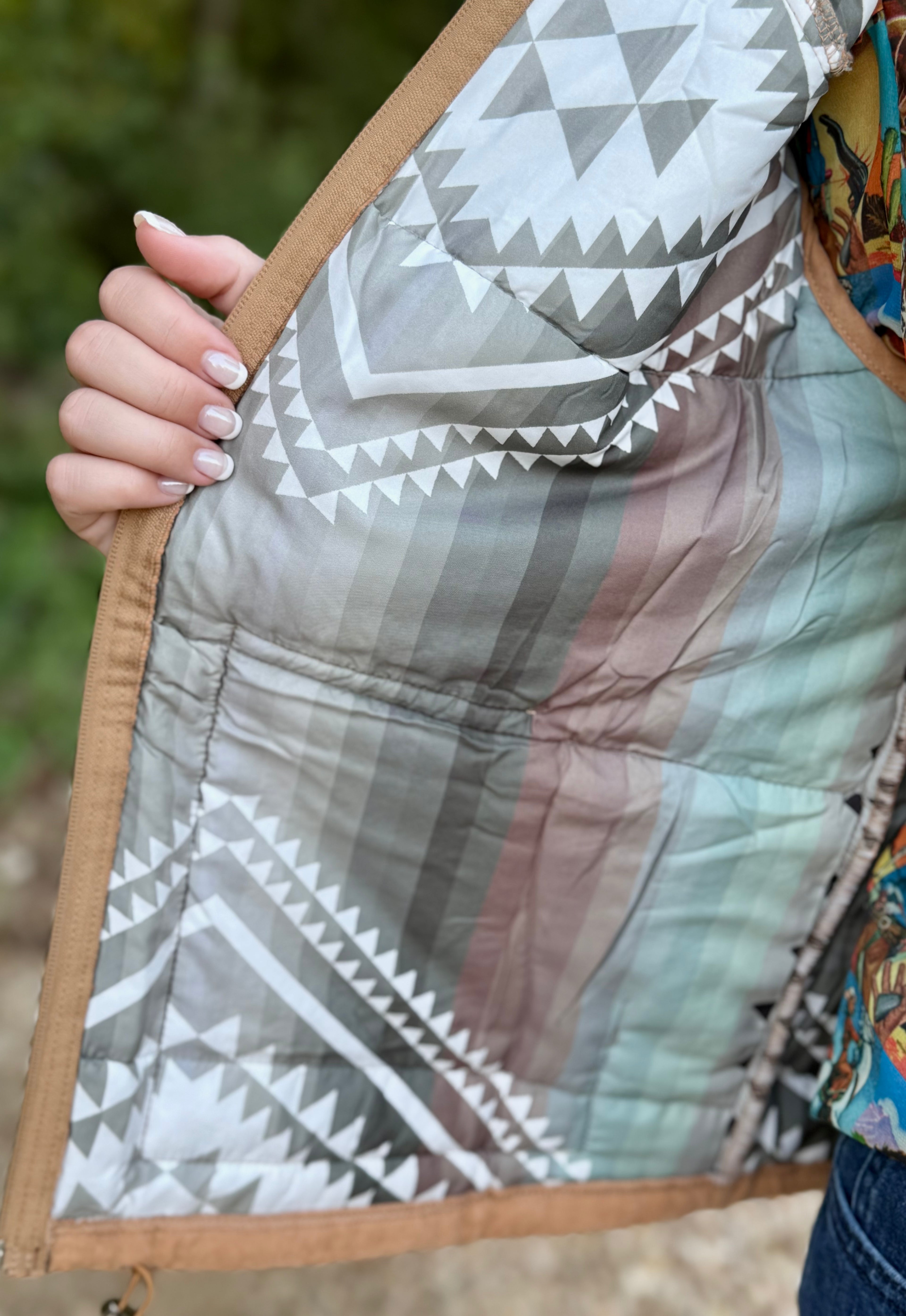 Camel Faux Suede Puffer Vest