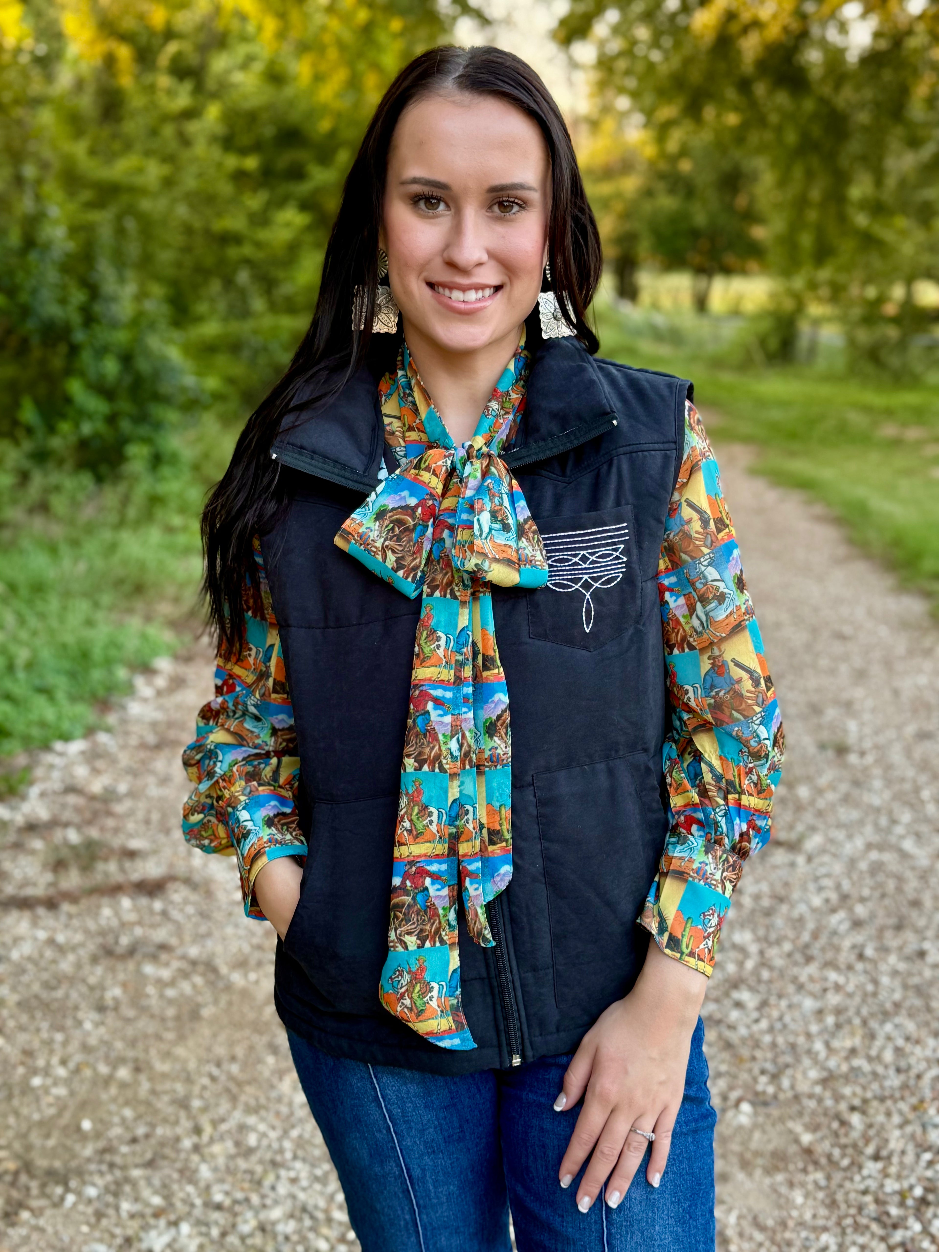 Vintage Pop Art Cowboy Chiffon Top