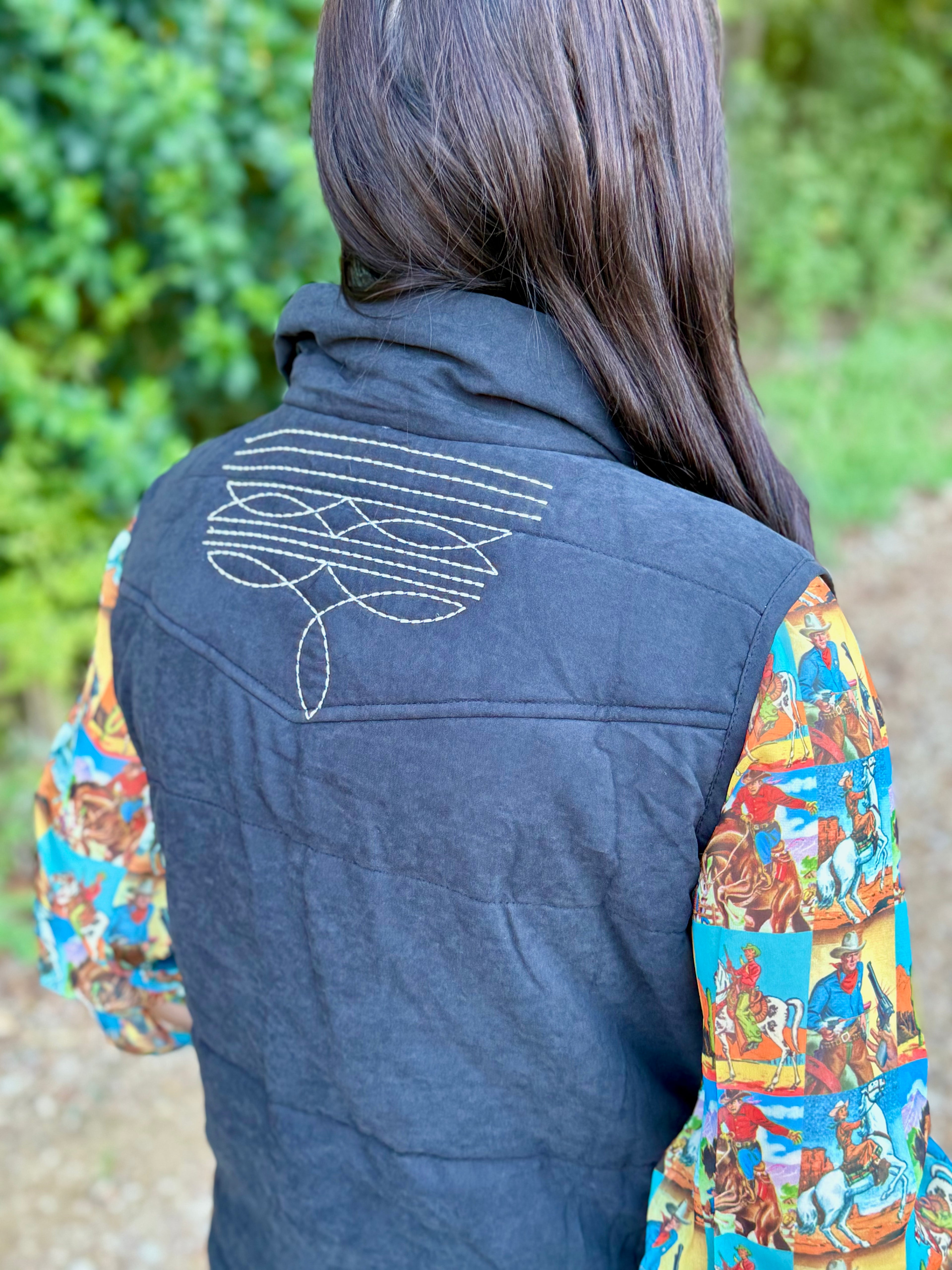 Black Faux Suede Puffer Vest