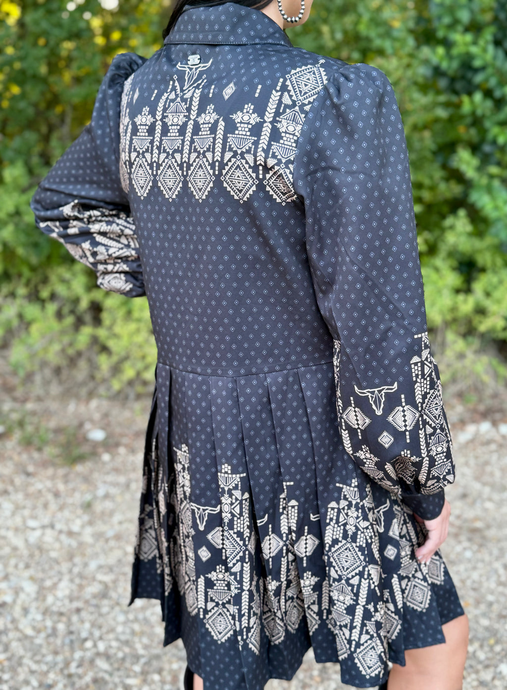 Black Aztec Pearl Snap Dress